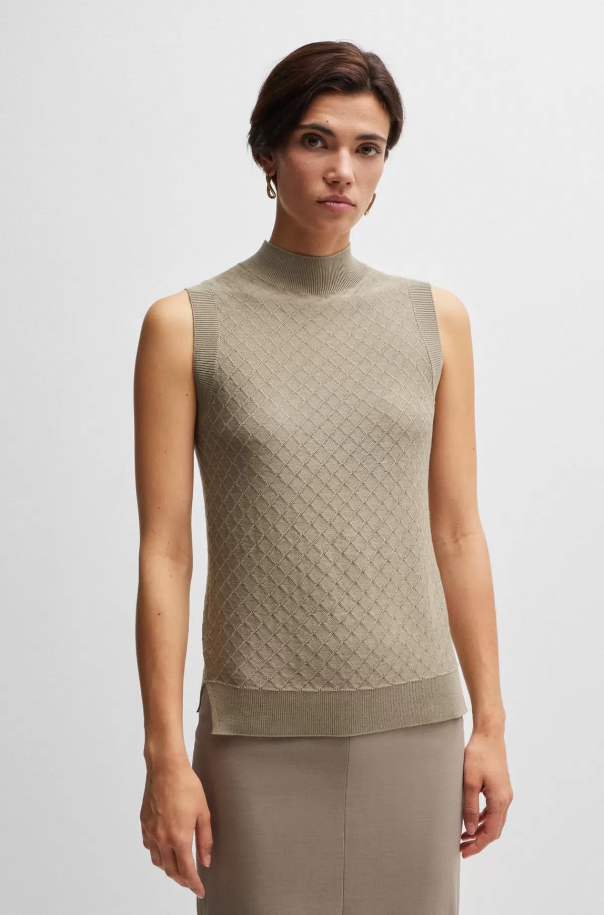 HUGO BOSS Rullekravetop I Silke Og Bomuld Uden ærmer Beige Clearance