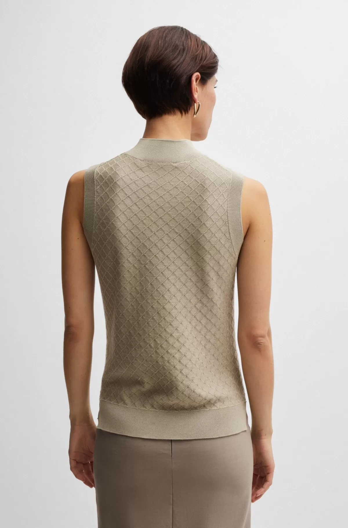 HUGO BOSS Rullekravetop I Silke Og Bomuld Uden ærmer Beige Clearance
