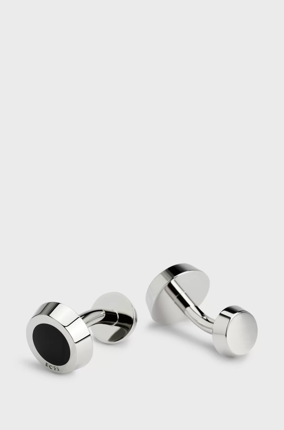 HUGO BOSS Runde Manchetknapper Med Emaljeindsats Og Indgraveret Logo Sort Store