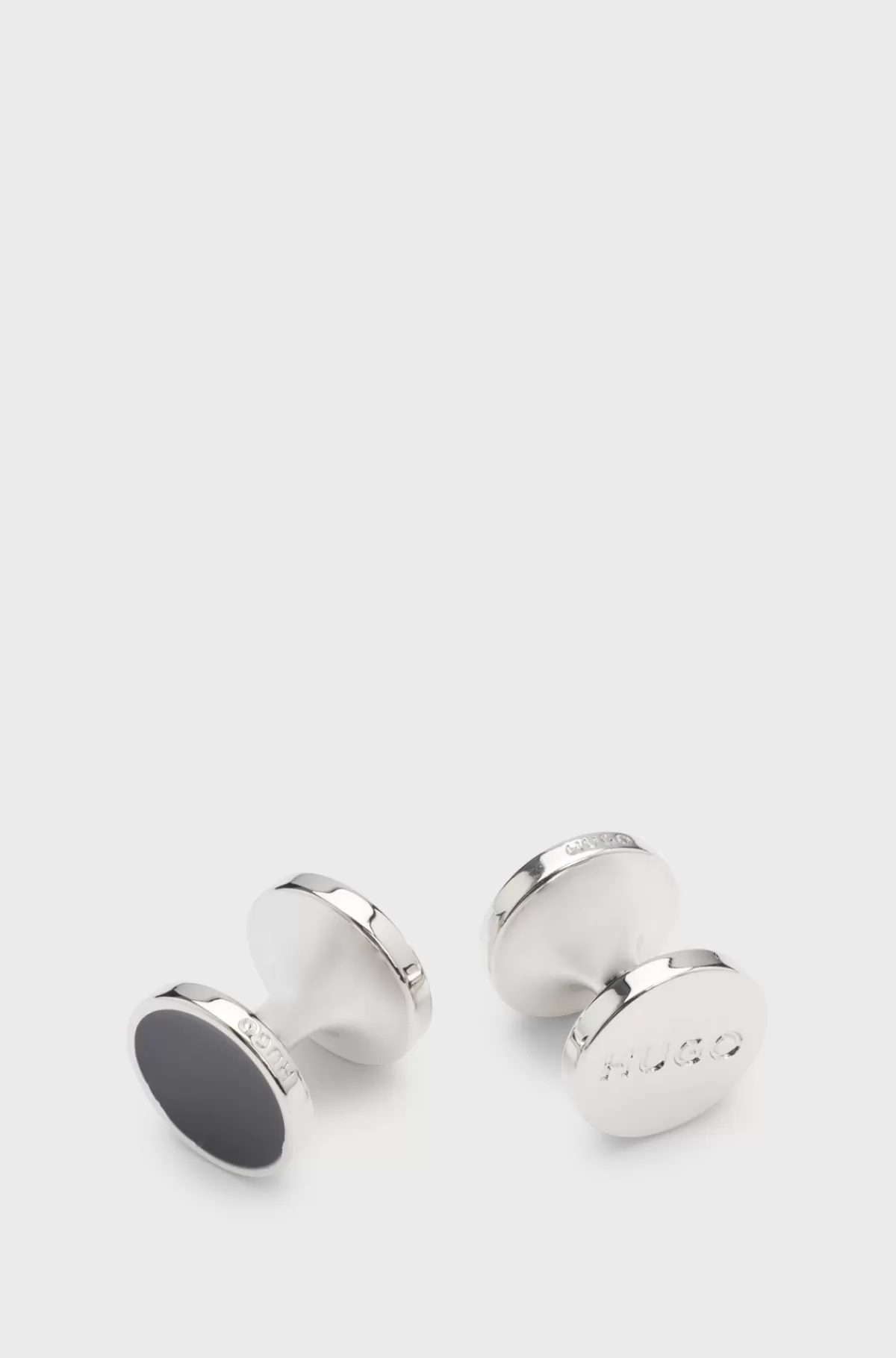 HUGO BOSS Runde Manchetknapper Med Emaljekerne Og Logo Sort New