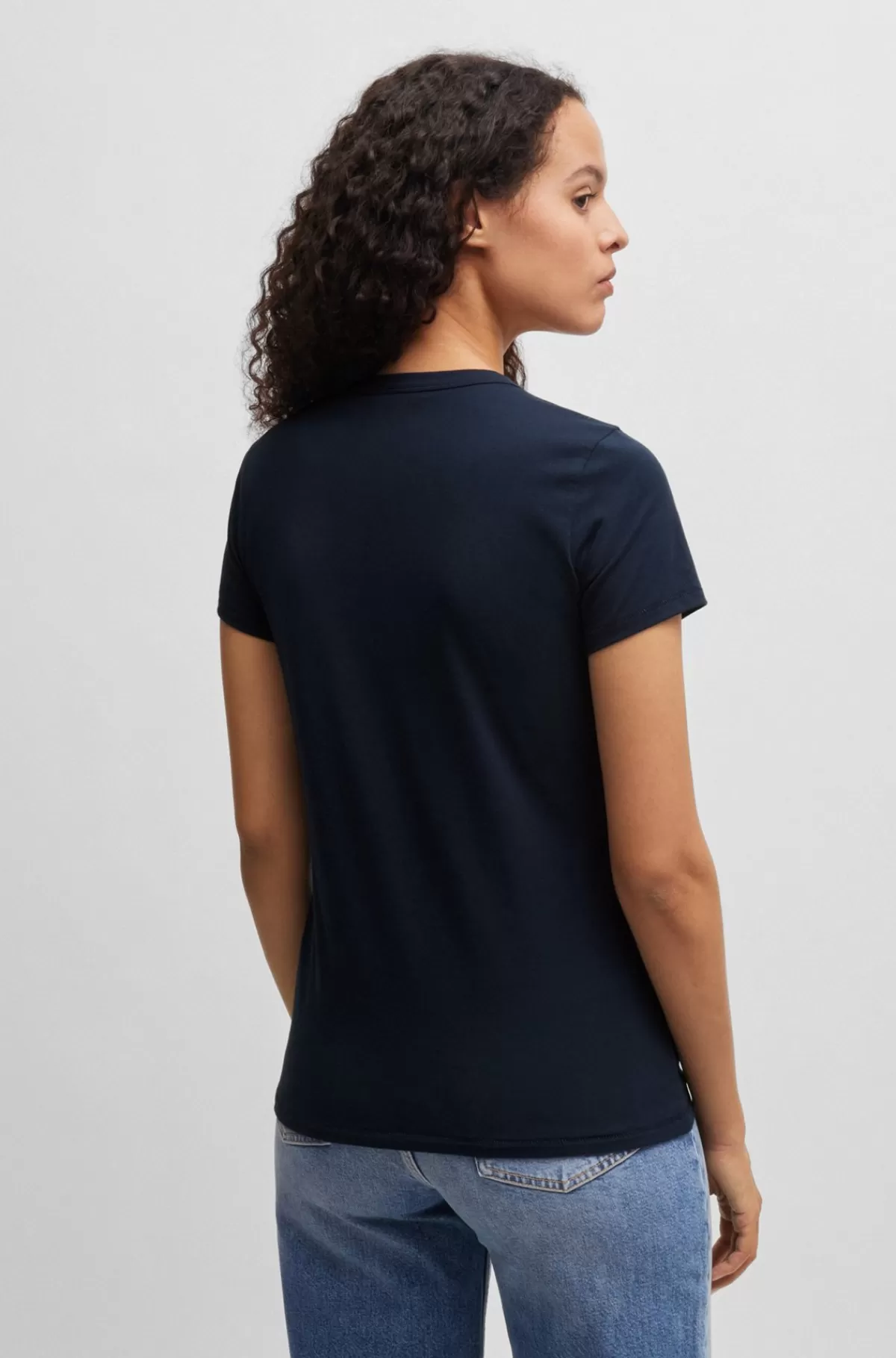 HUGO BOSS Rundhalset T-shirt I Bomuldsjersey Med Logo-grafik Mørkeblå Online