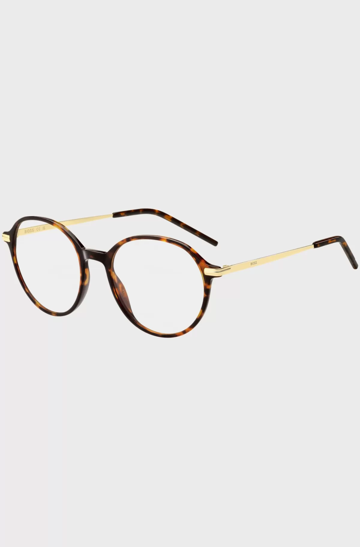 HUGO BOSS Rundt Stel Til Briller Med Styrke I Havana-acetat Med Guldfarvede Stænger Brun Clearance