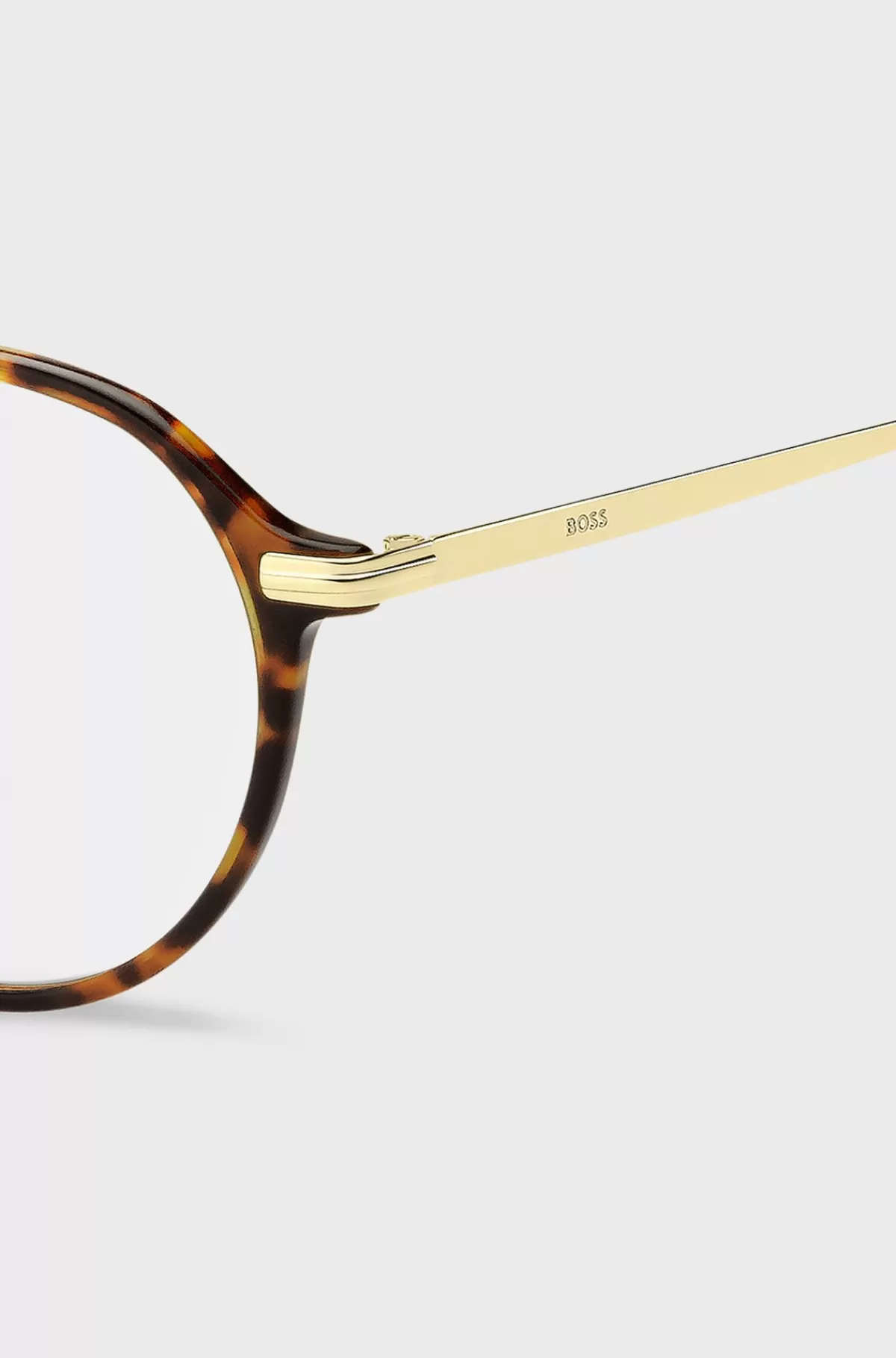 HUGO BOSS Rundt Stel Til Briller Med Styrke I Havana-acetat Med Guldfarvede Stænger Brun Clearance