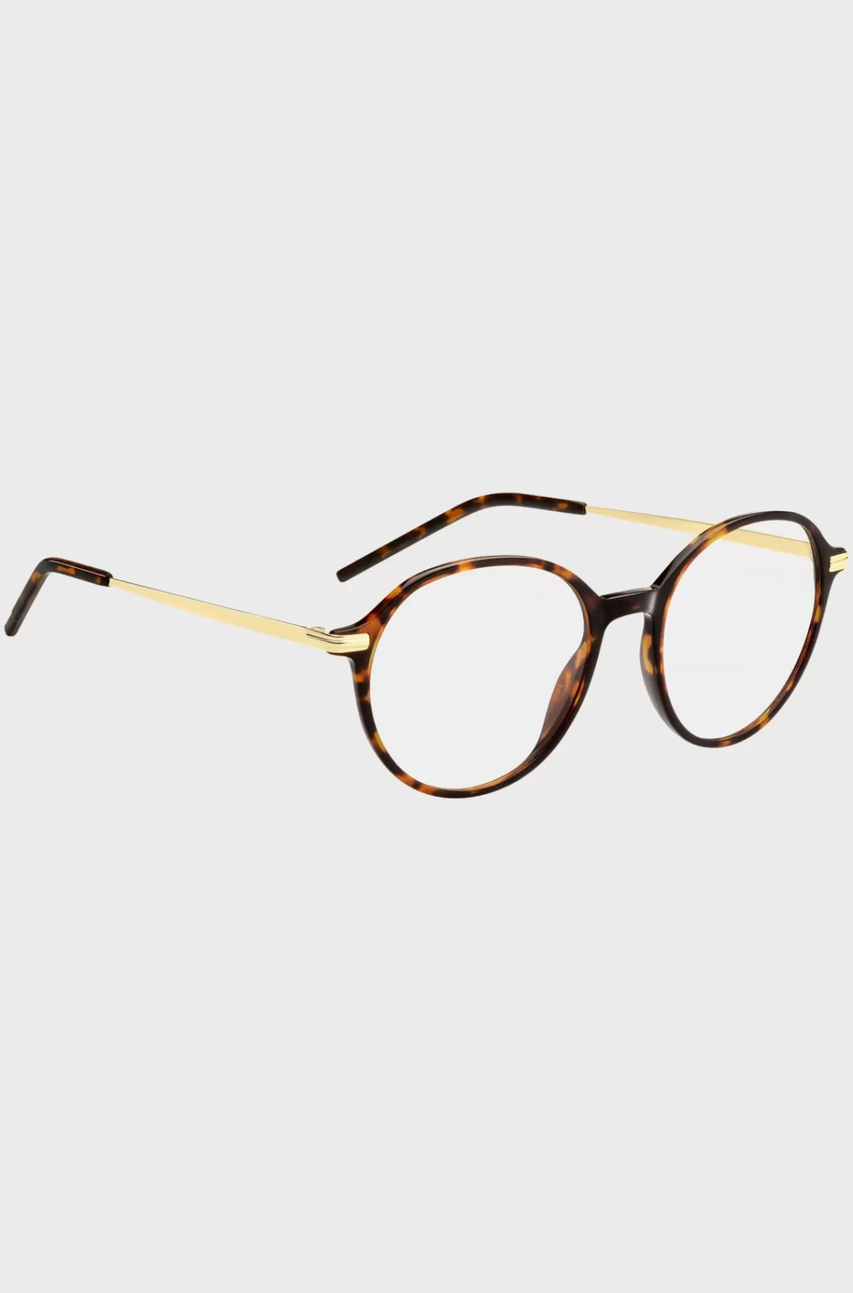 HUGO BOSS Rundt Stel Til Briller Med Styrke I Havana-acetat Med Guldfarvede Stænger Brun Clearance