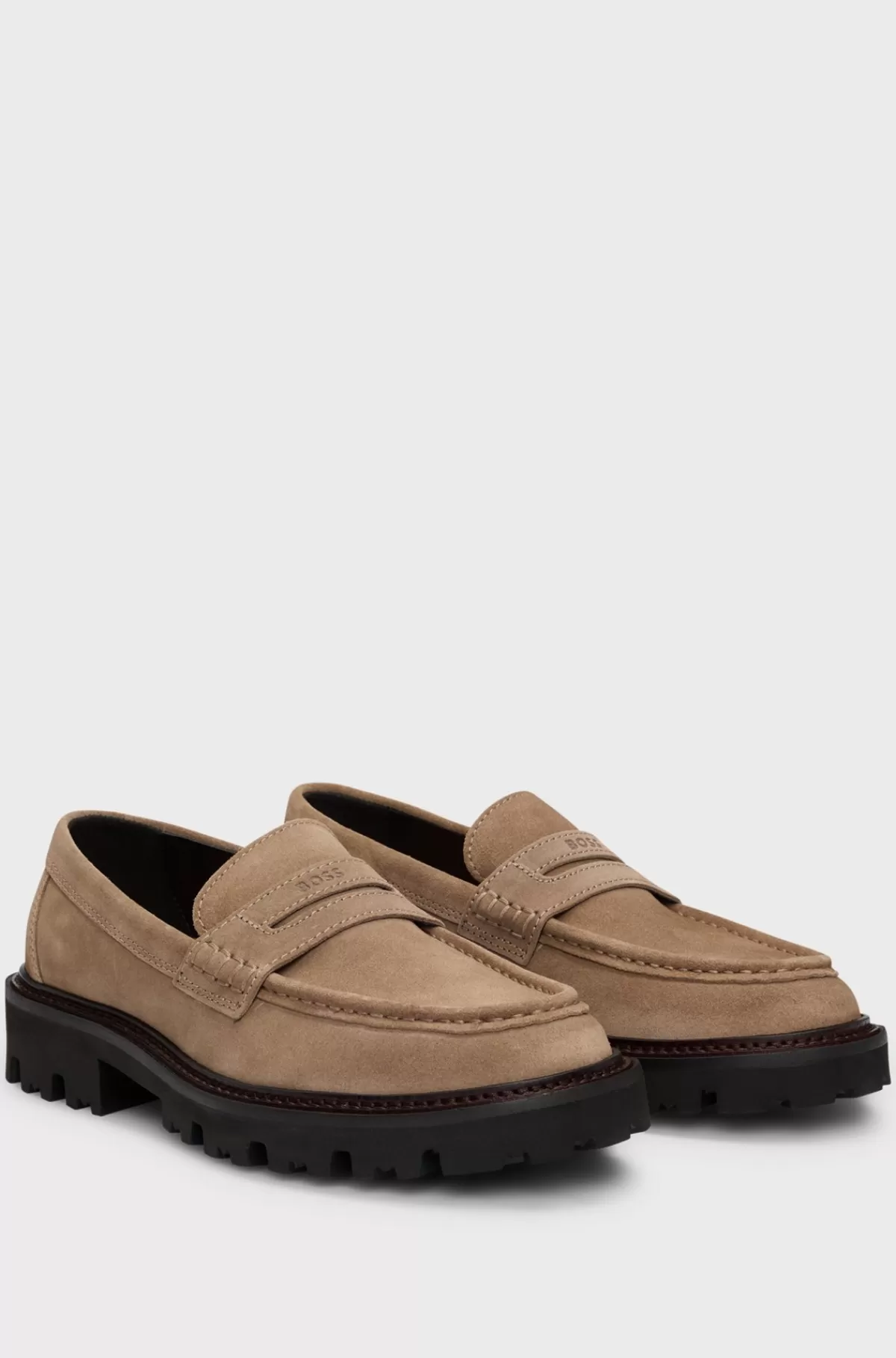 HUGO BOSS Ruskindsloafers Med Pennydetalje Lys beige Outlet