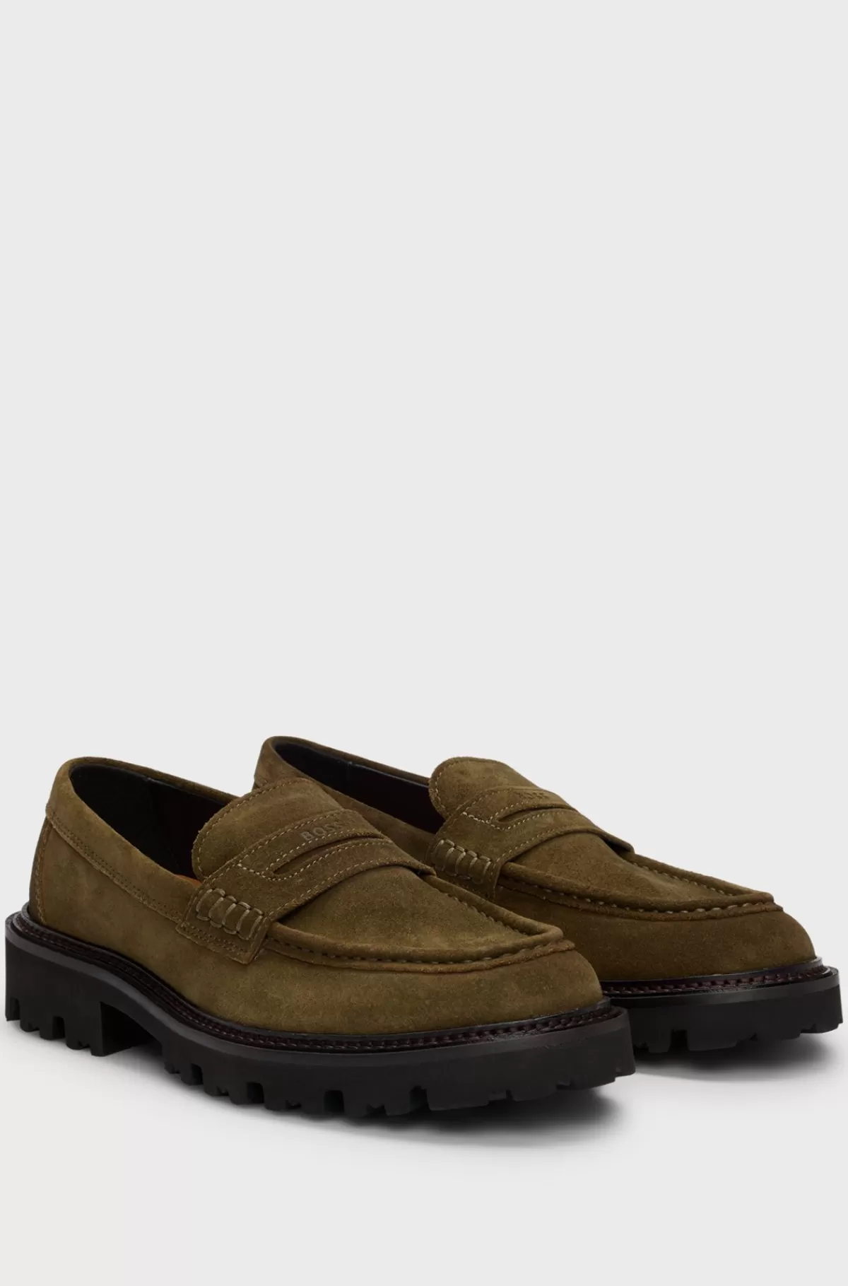 HUGO BOSS Ruskindsloafers Med Pennydetalje Mørkegrøn Clearance