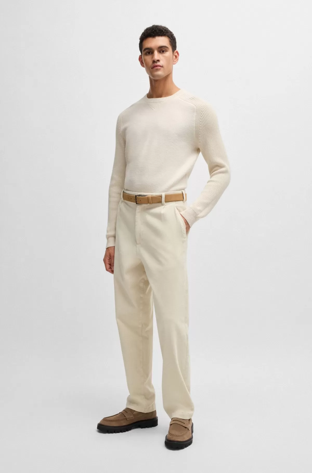 HUGO BOSS Ruskindsloafers Med Pennydetalje Lys beige Outlet