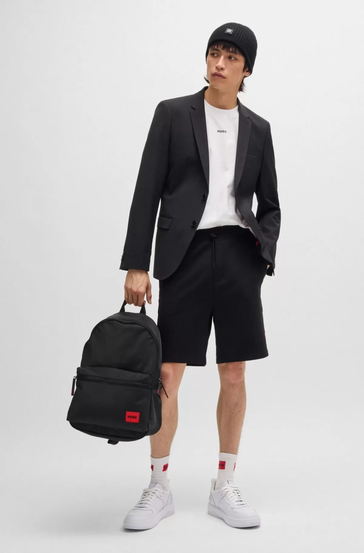 HUGO BOSS Rygsæk Af Mat Stof Med Rødt Logomærkat Sort Shop