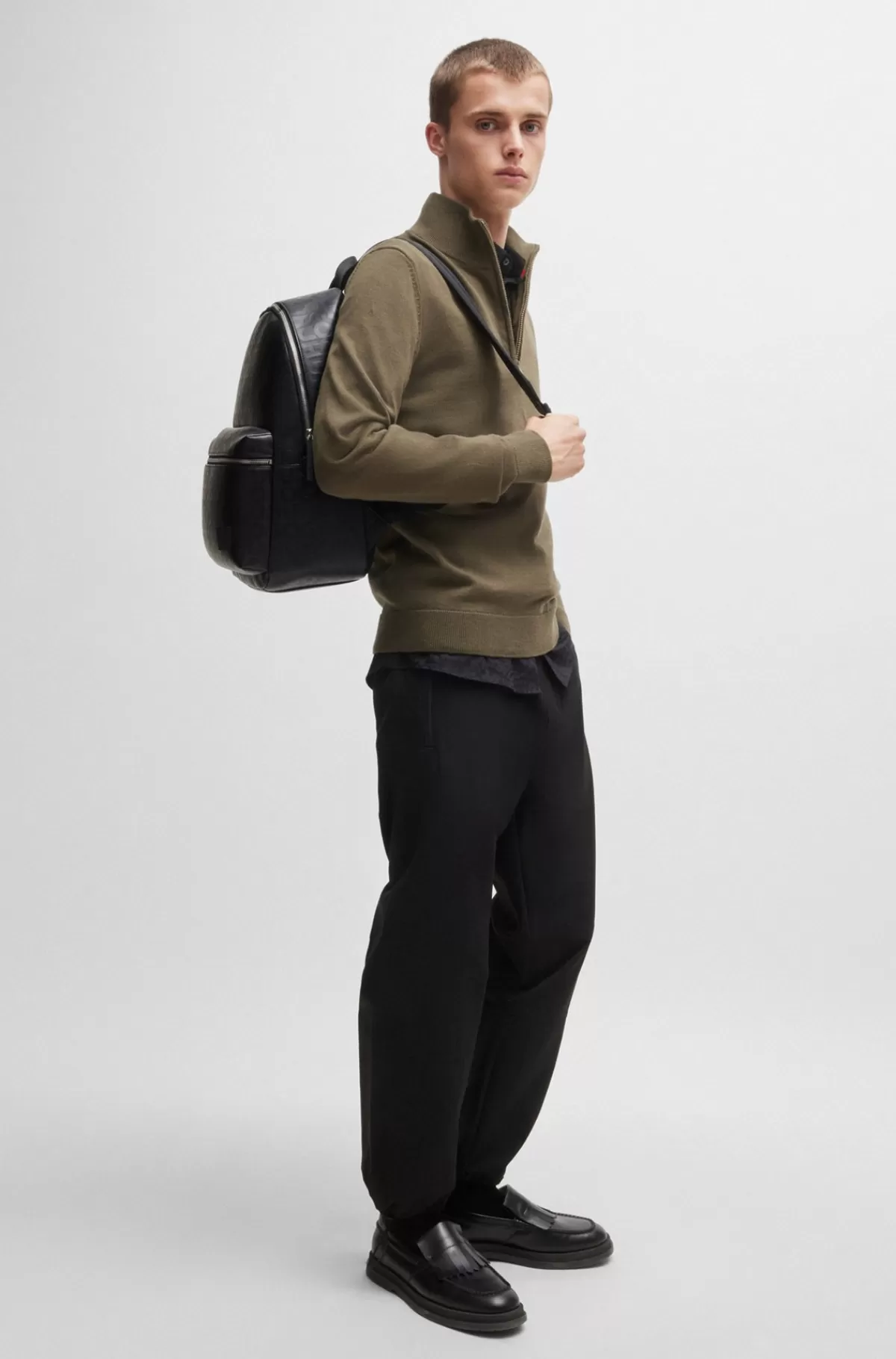 HUGO BOSS Rygsæk I Imiteret Læder Med Gentaget Logografik Sort Hot