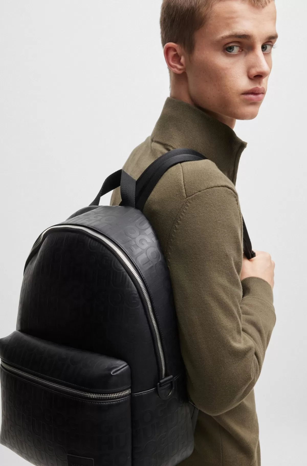 HUGO BOSS Rygsæk I Imiteret Læder Med Gentaget Logografik Sort Hot