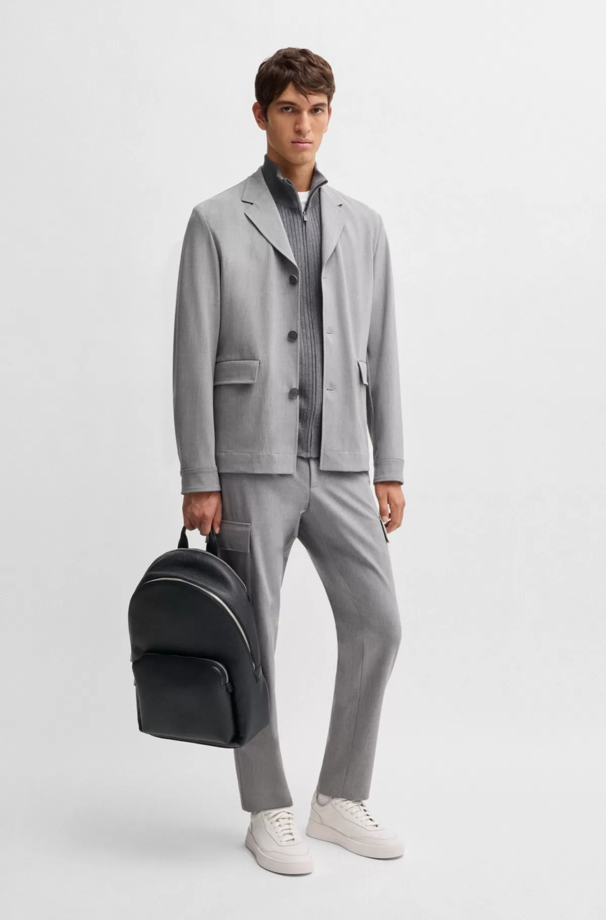 HUGO BOSS Rygsæk I Italiensk Læder Med Struktur Og Tovejslynlås Sort Fashion