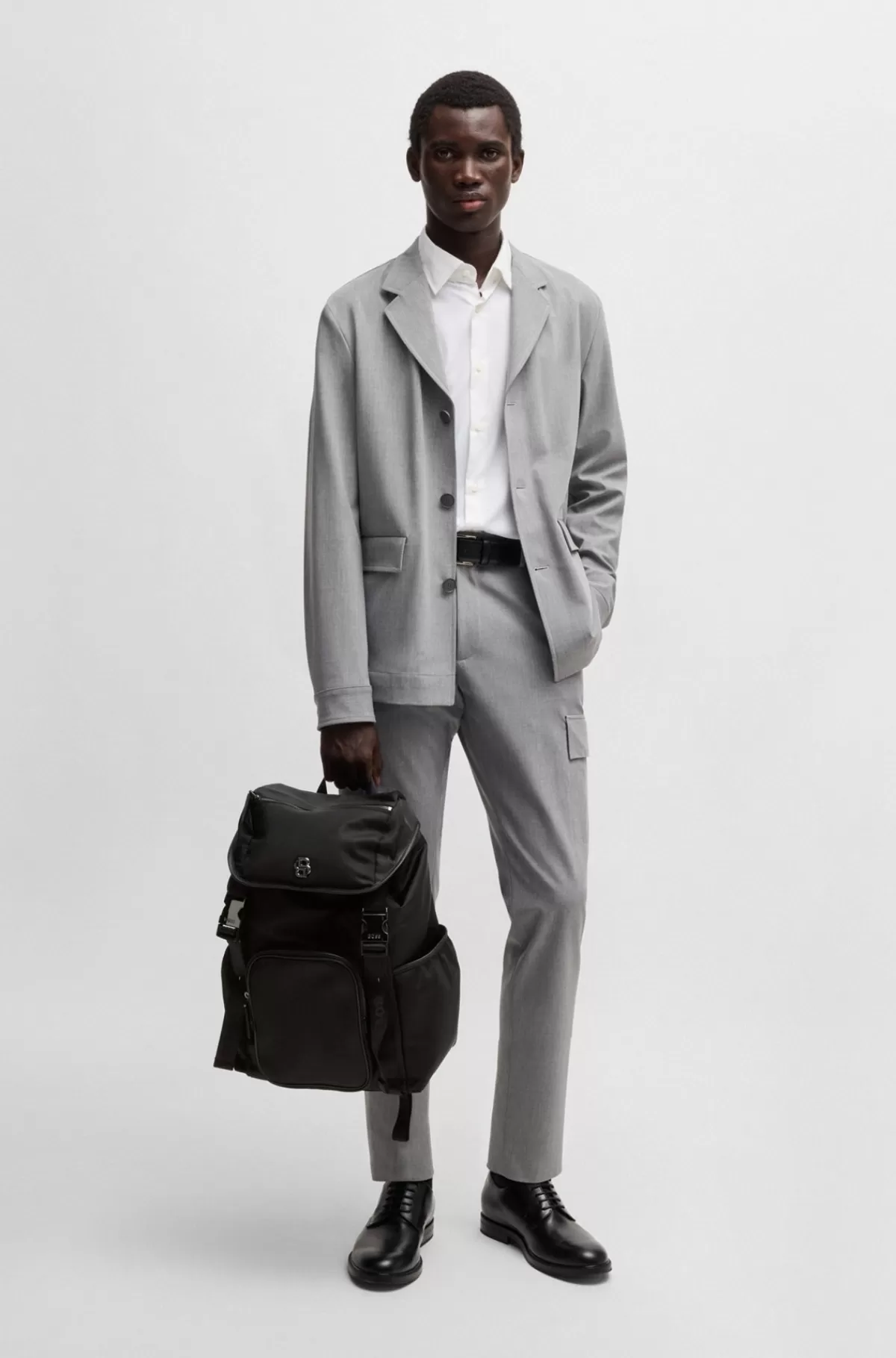 HUGO BOSS Rygsæk I Mat Twill Med Dobbeltmonogram Og Fuld Foring Sort Online