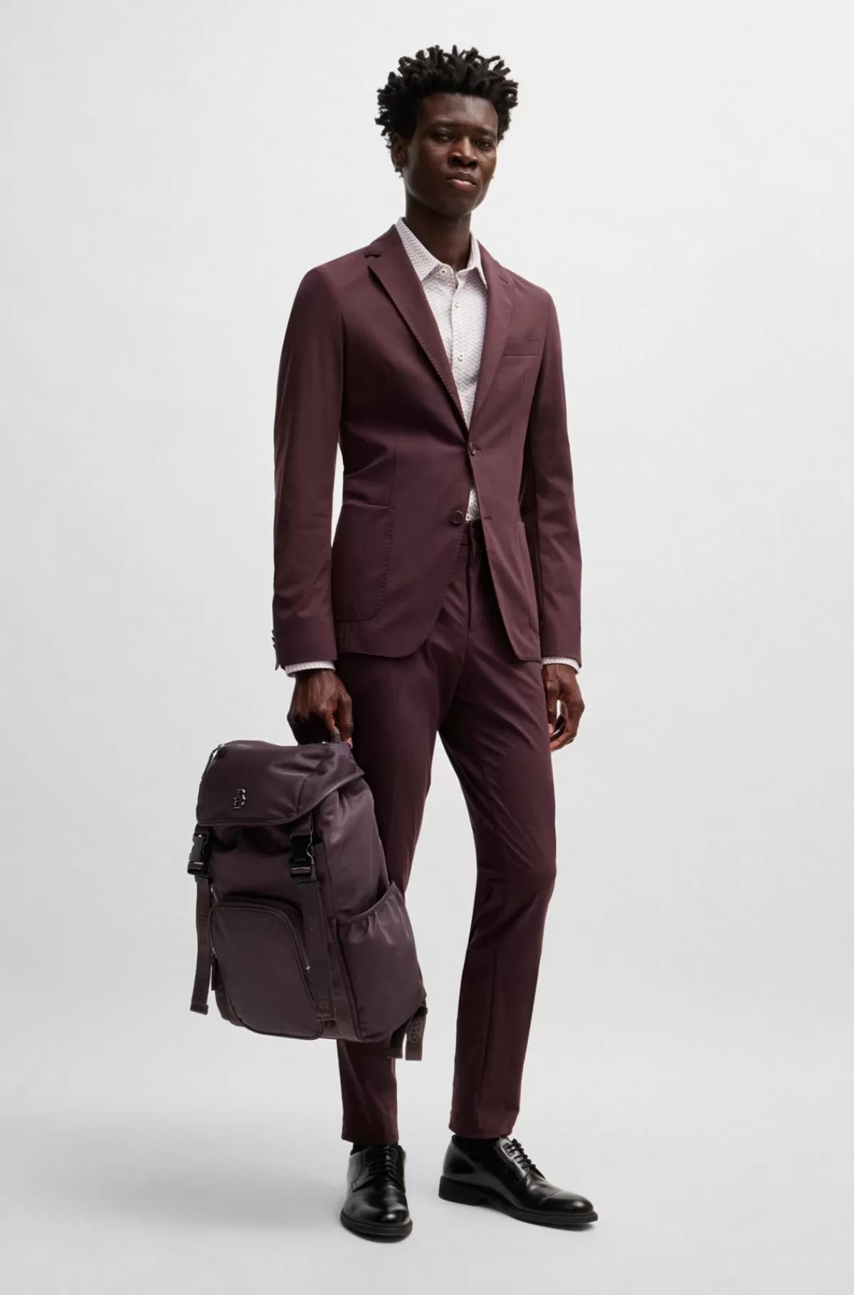 HUGO BOSS Rygsæk I Mat Twill Med Dobbeltmonogram Og Fuld Foring Mørkerød Best Sale