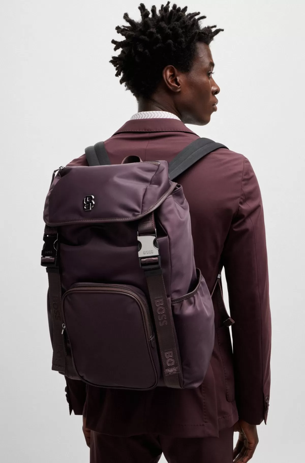 HUGO BOSS Rygsæk I Mat Twill Med Dobbeltmonogram Og Fuld Foring Mørkerød Best Sale