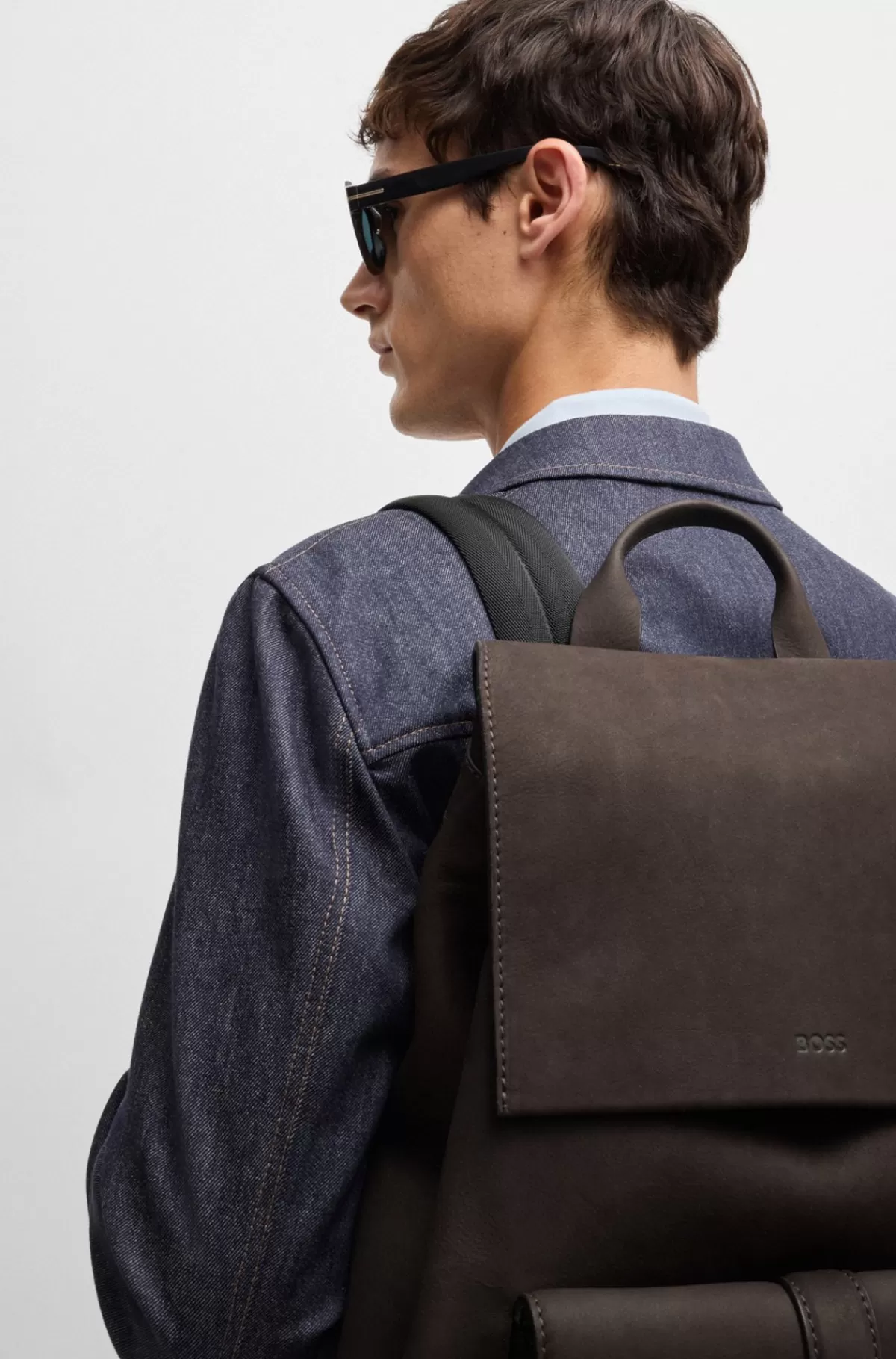 HUGO BOSS Rygsæk I Nubuck Med Træksnor Og Brandede Kanter Mørkebrun Hot