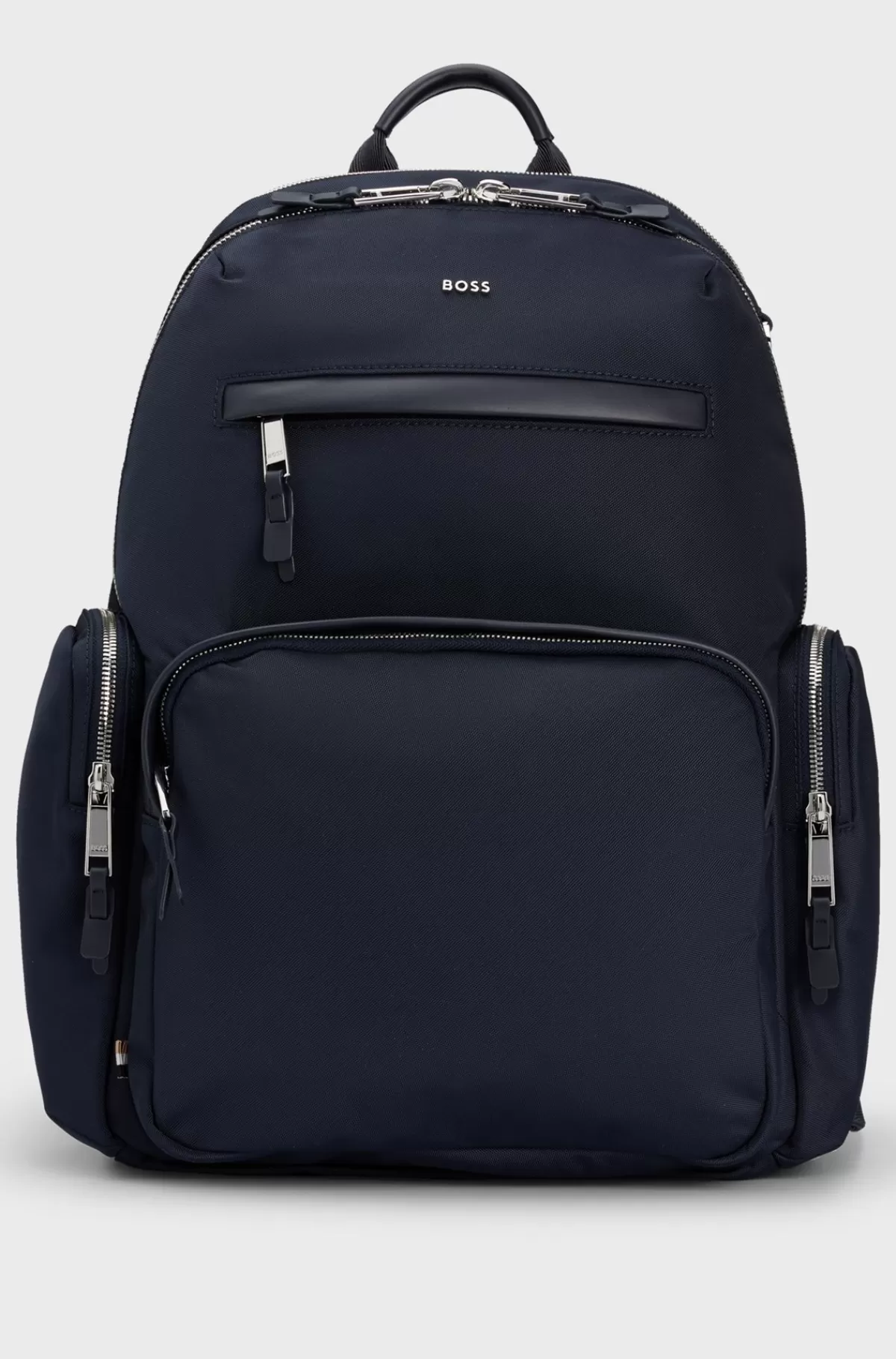 HUGO BOSS Rygsæk I Strukturmateriale Med Logo Og Tovejs Lynlås Mørkeblå Store