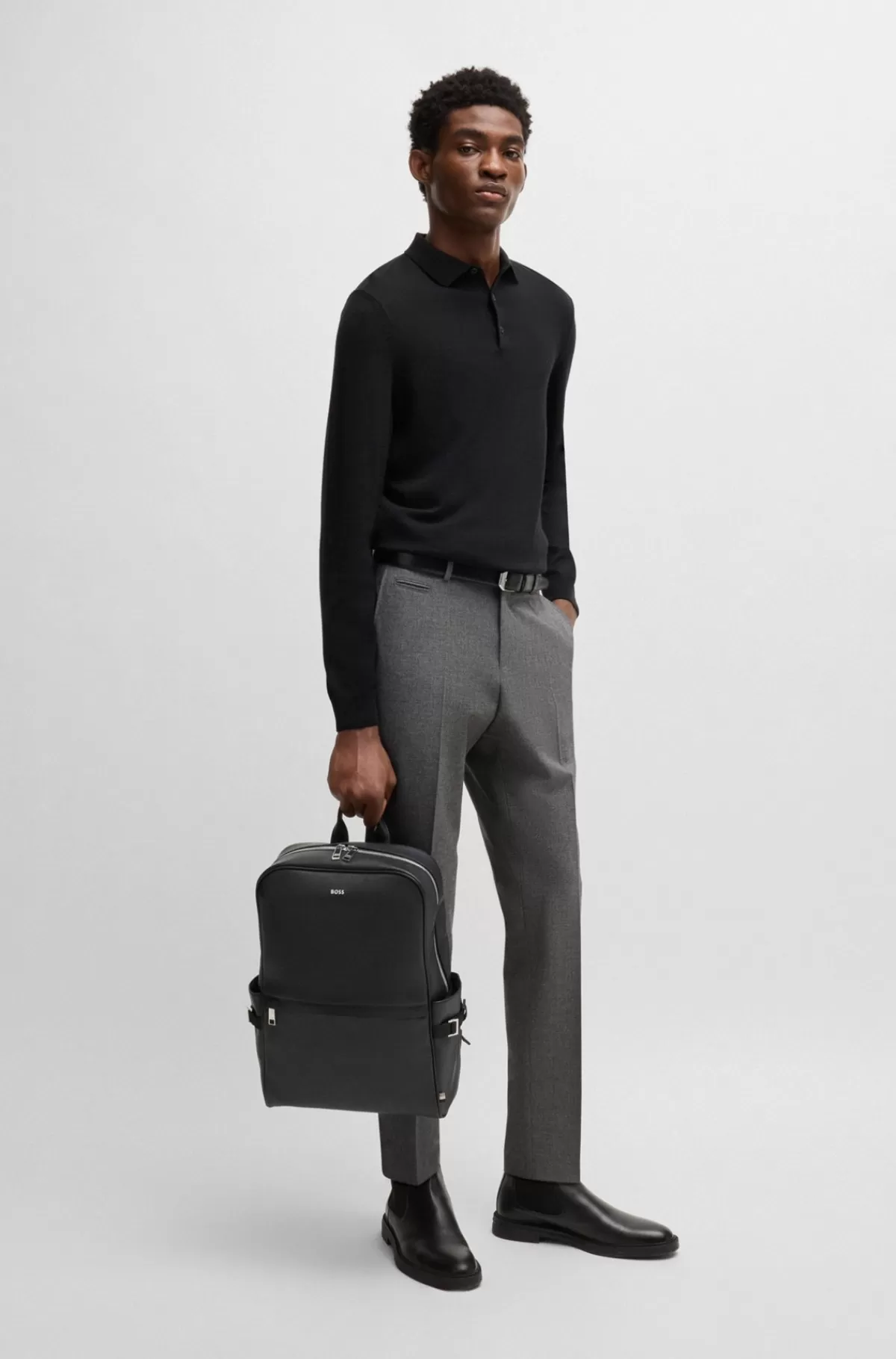 HUGO BOSS Rygsæk Med Logodetalje Og Signaturstribe Sort Discount