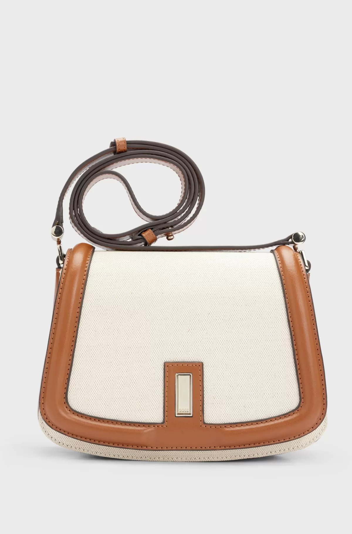 HUGO BOSS Sadeltaske I Bomuldsblanding Med Læderdetaljer Beige Best Sale