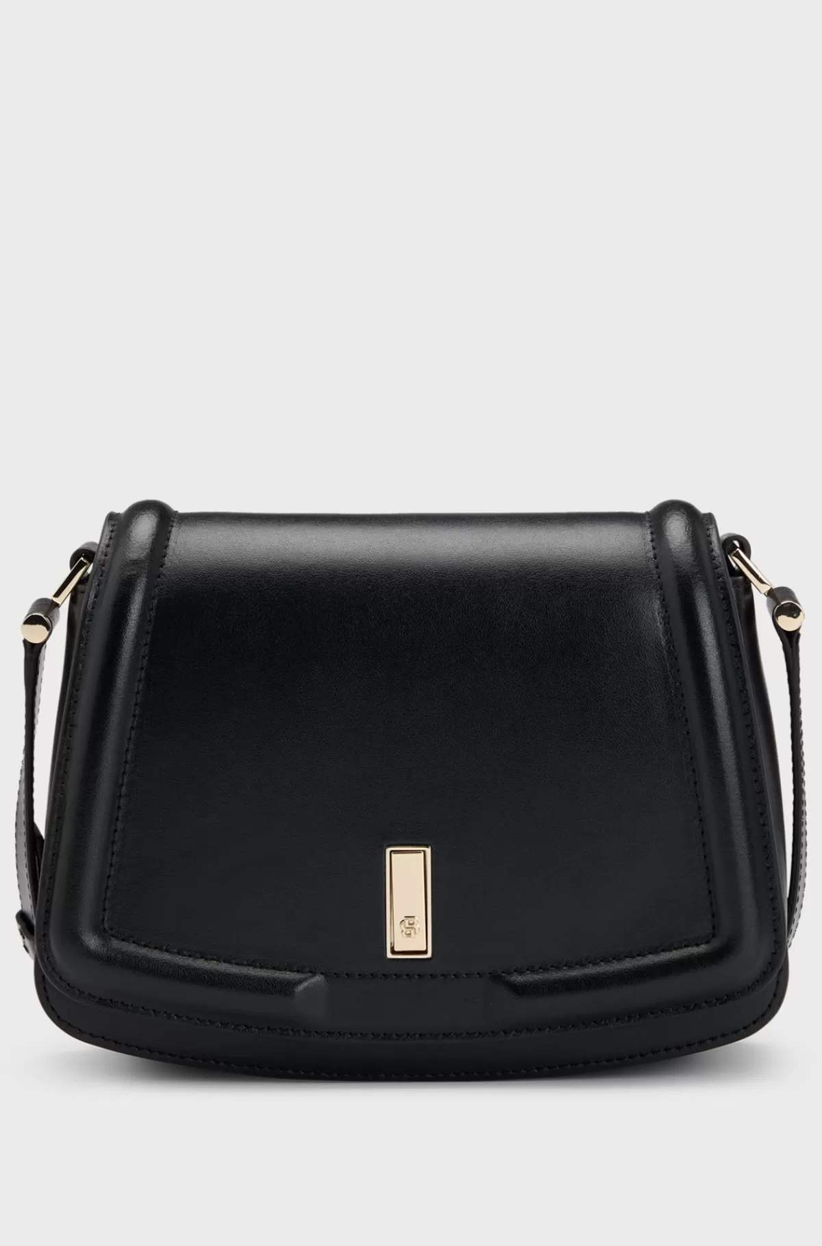 HUGO BOSS Sadeltaske I Læder Med Signaturdetaljer Og Monogram Sort Flash Sale