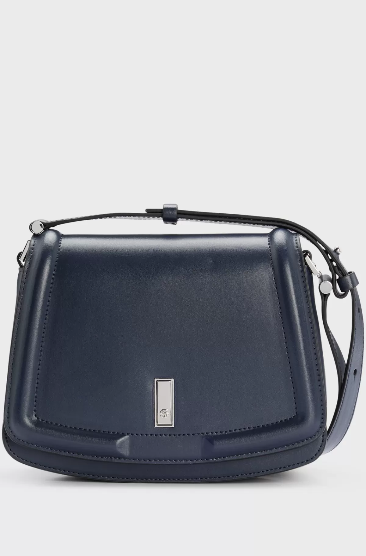 HUGO BOSS Sadeltaske I Læder Med Signaturdetaljer Og Monogram Mørkeblå Best Sale