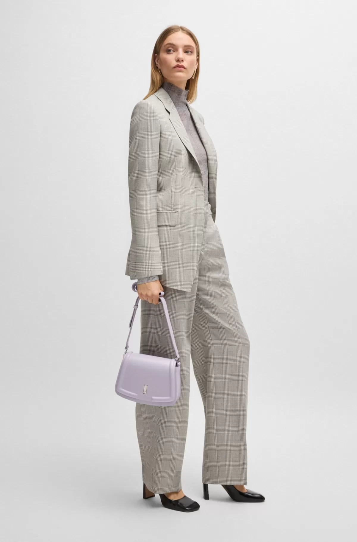 HUGO BOSS Sadeltaske I Læder Med Signaturdetaljer Og Monogram Lyslilla Best