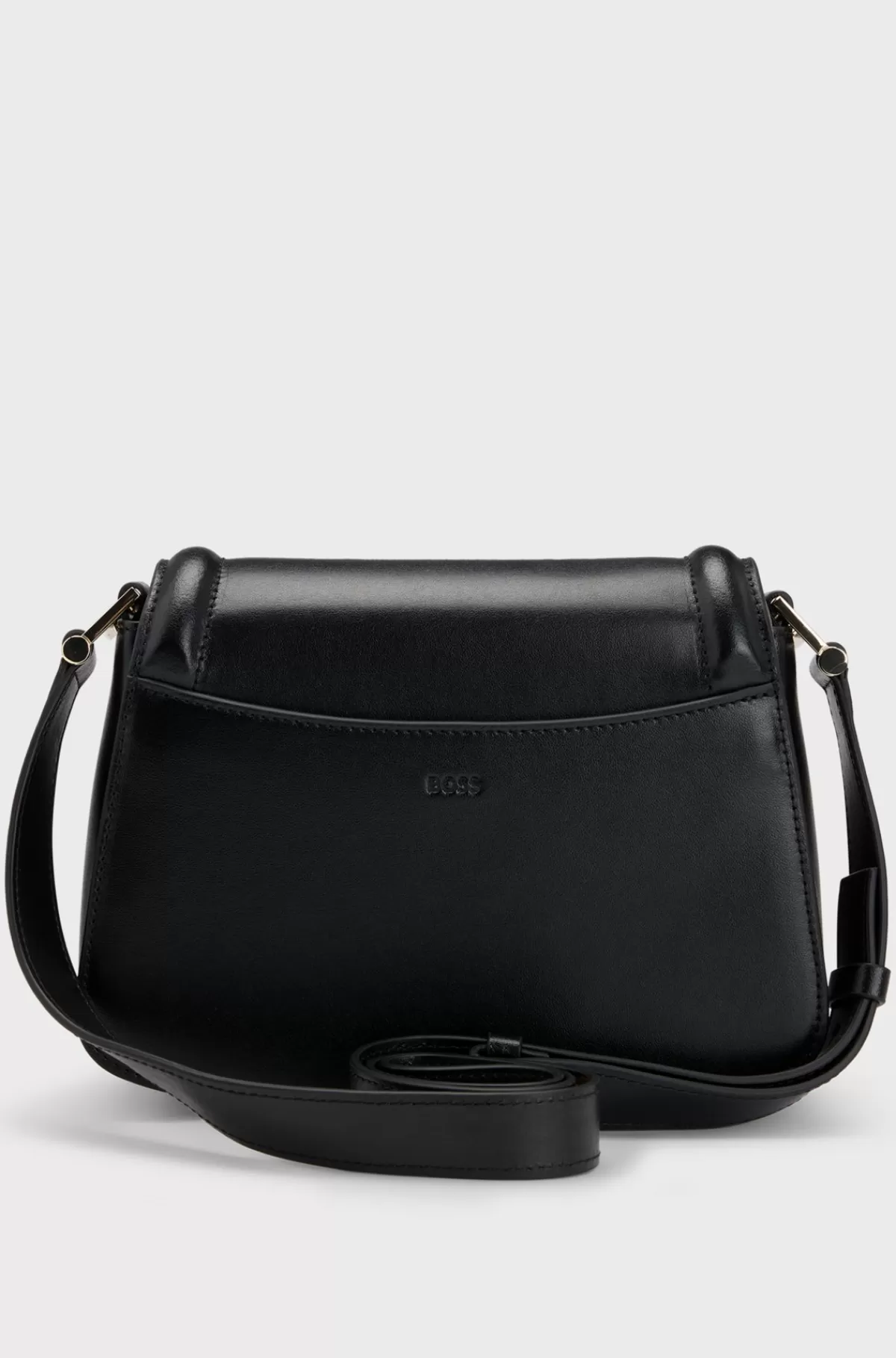 HUGO BOSS Sadeltaske I Læder Med Signaturdetaljer Og Monogram Sort Flash Sale