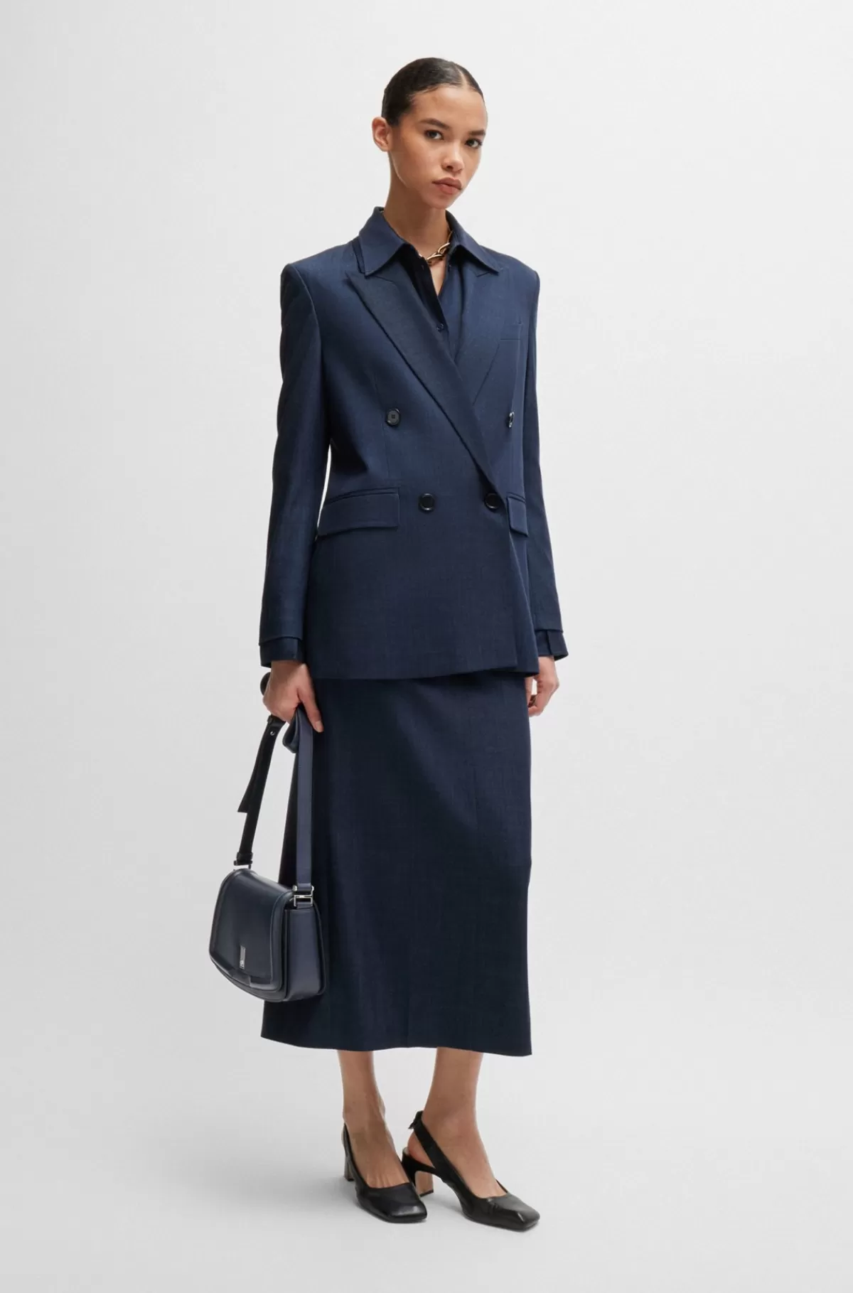 HUGO BOSS Sadeltaske I Læder Med Signaturdetaljer Og Monogram Mørkeblå Best Sale