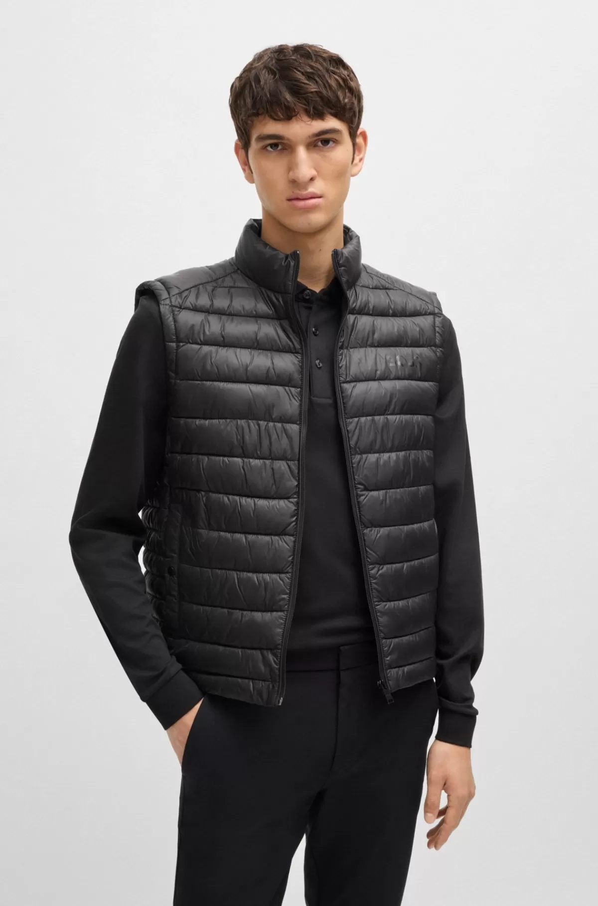 HUGO BOSS Sammenpakkelig Vest Med Tonalt Logo Sort Cheap