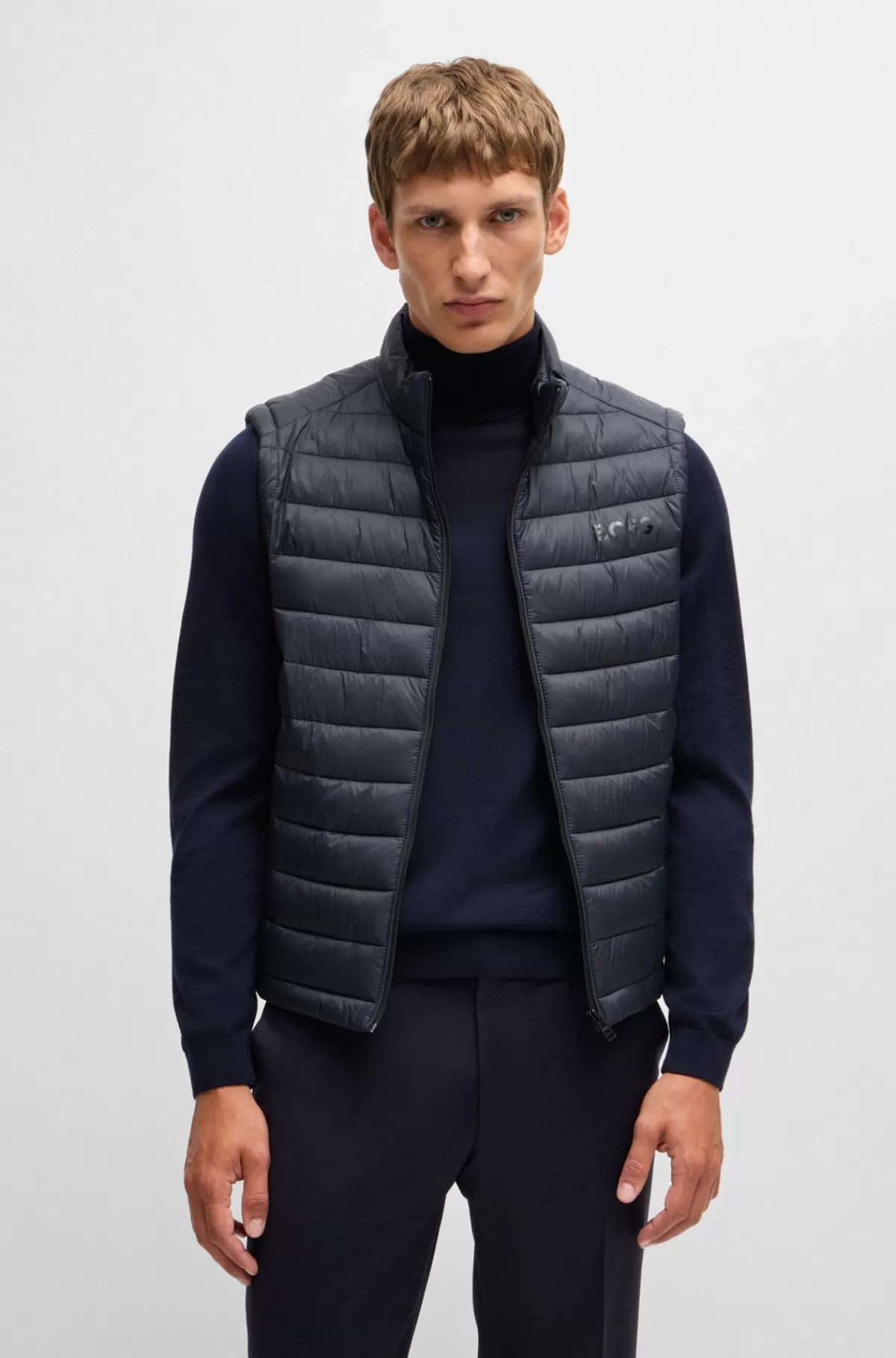 HUGO BOSS Sammenpakkelig Vest Med Tonalt Logo Mørkeblå Shop