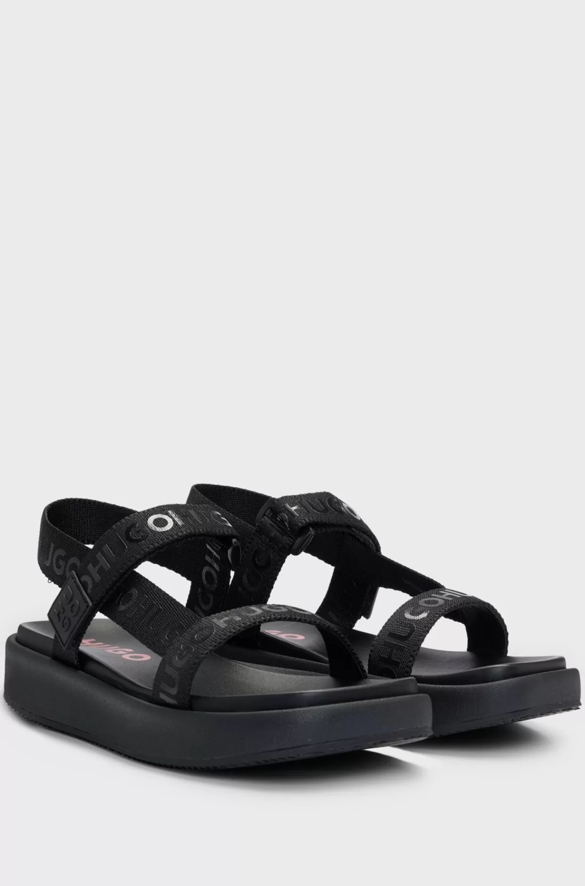 HUGO BOSS Sandaler Med Stablede Logoer Og Brandede Stropper Sort Cheap
