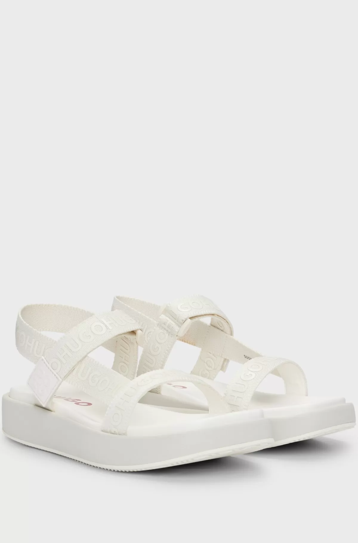 HUGO BOSS Sandaler Med Stablede Logoer Og Brandede Stropper Hvid Cheap
