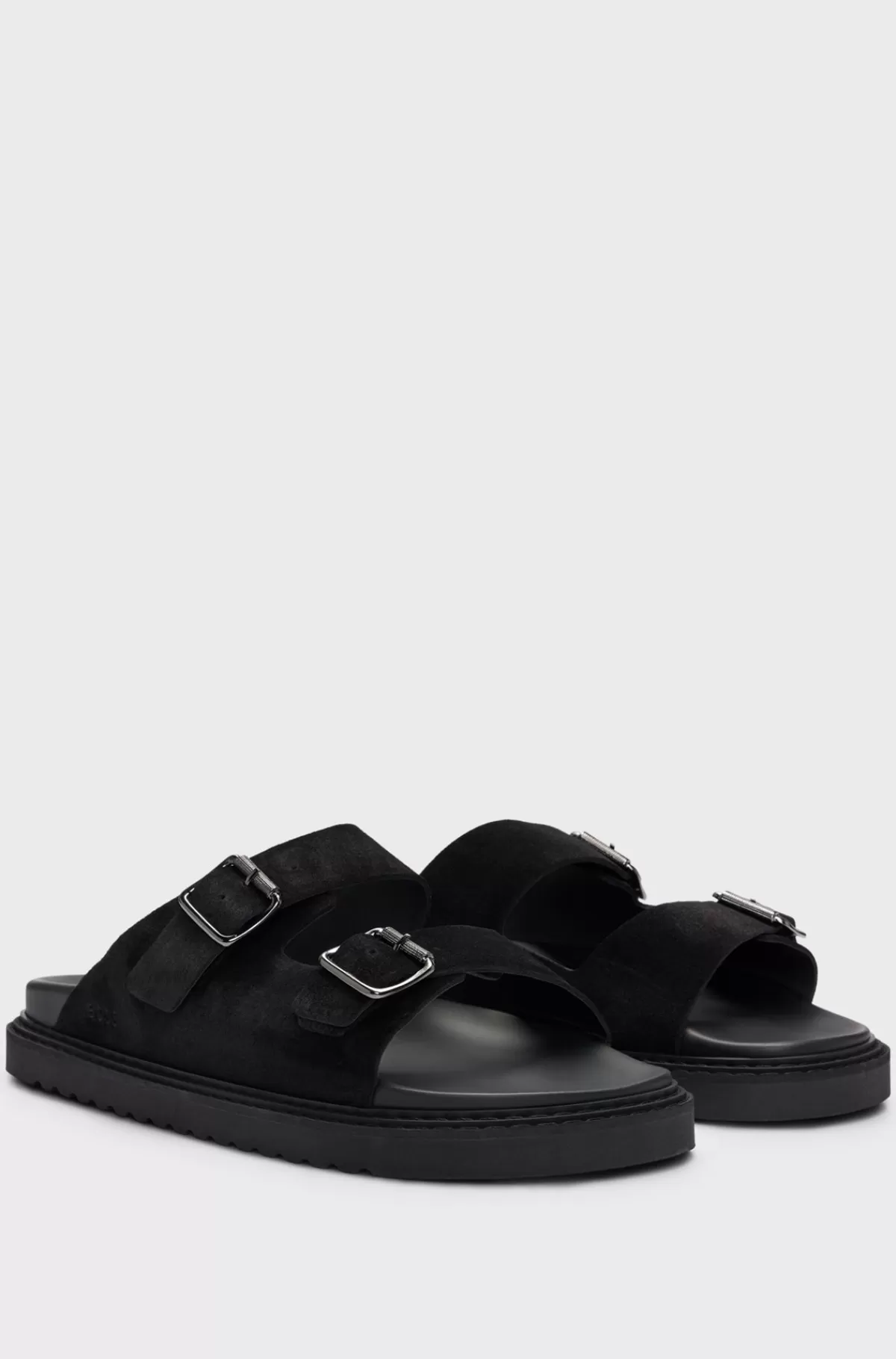 HUGO BOSS Sandaler Med To Remme Og Ruskindsoverflade Samt Spændelukning Sort Outlet