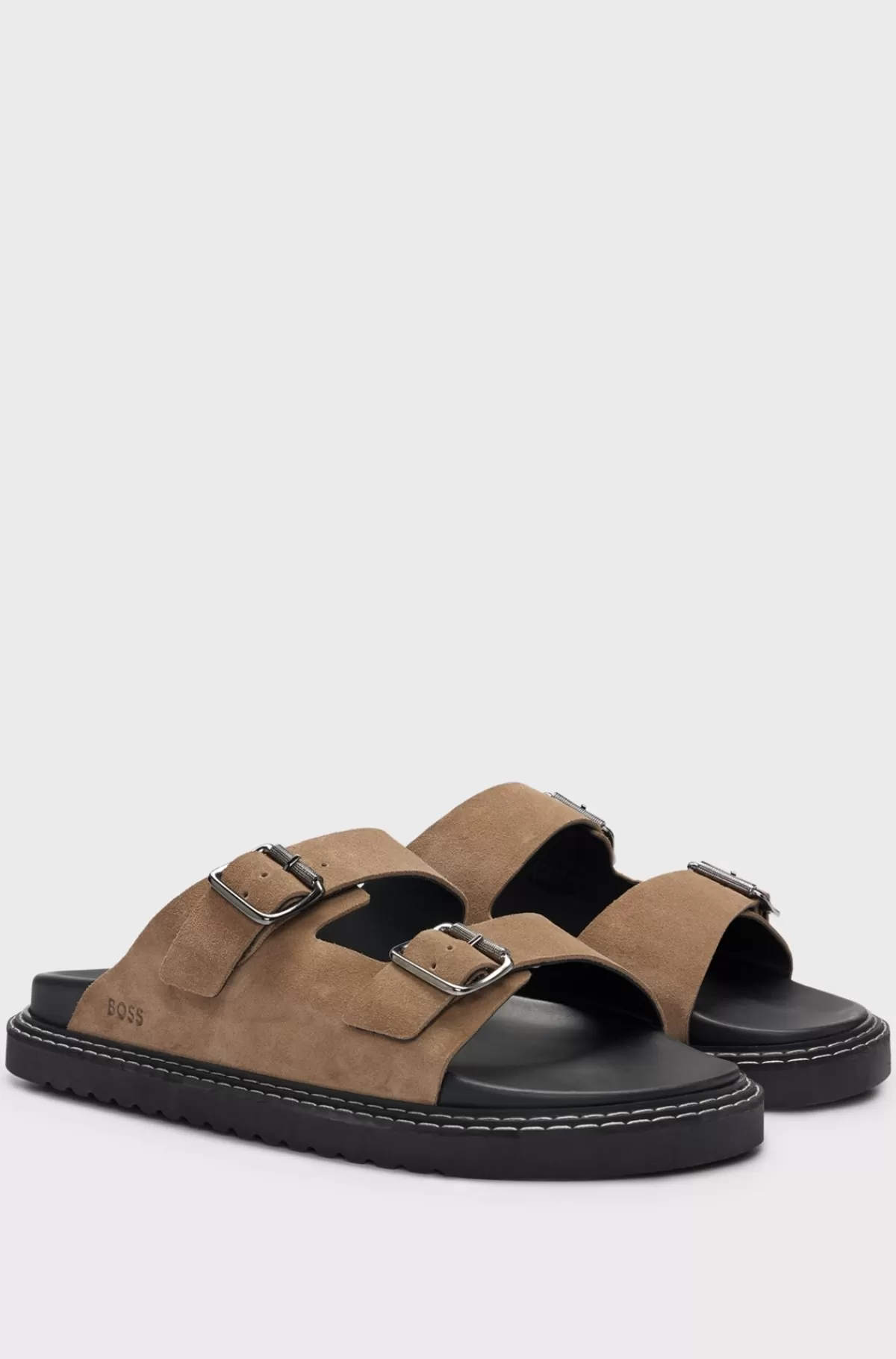 HUGO BOSS Sandaler Med To Remme Og Ruskindsoverflade Samt Spændelukning Beige Outlet