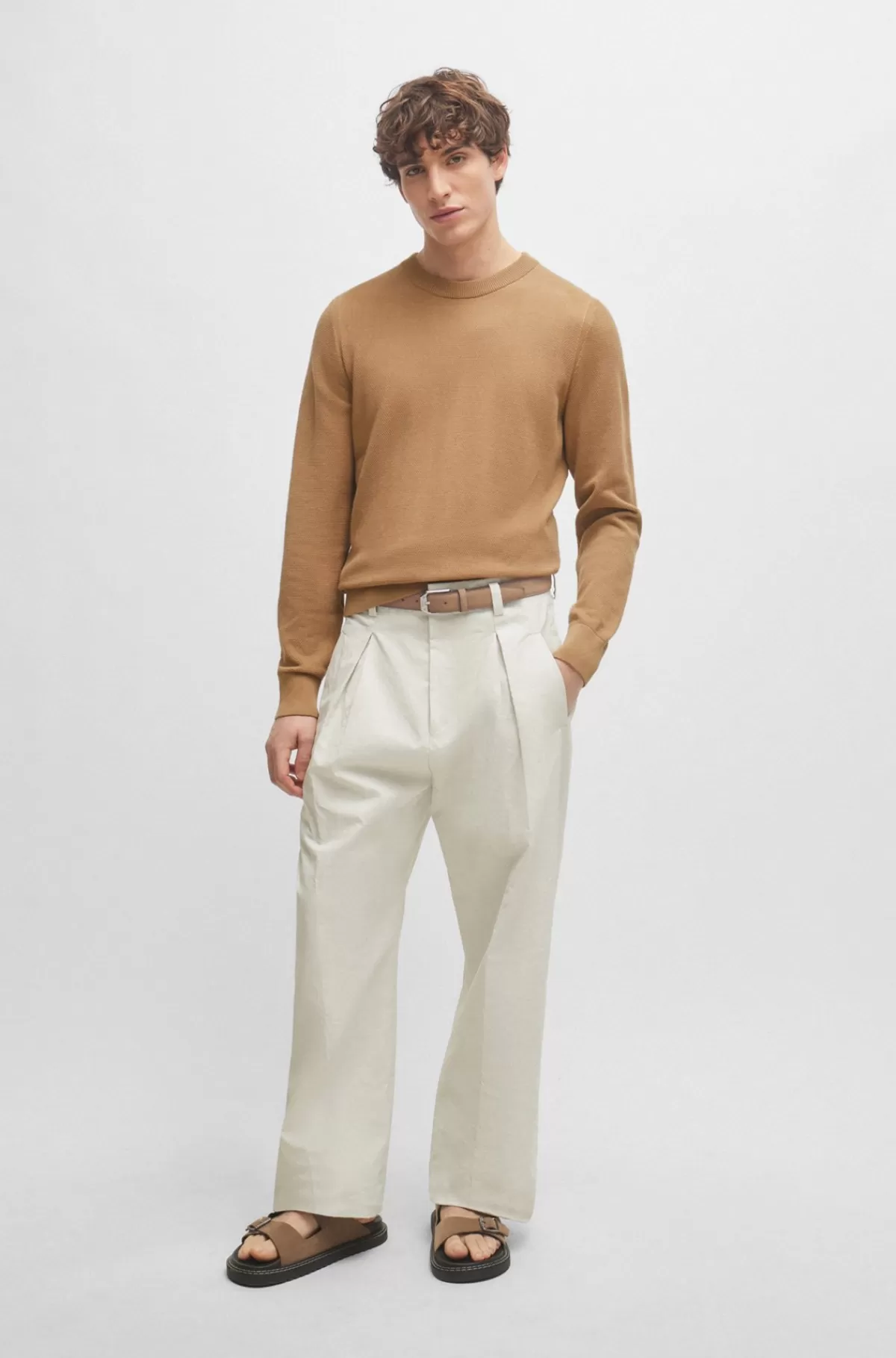 HUGO BOSS Sandaler Med To Remme Og Ruskindsoverflade Samt Spændelukning Beige Outlet