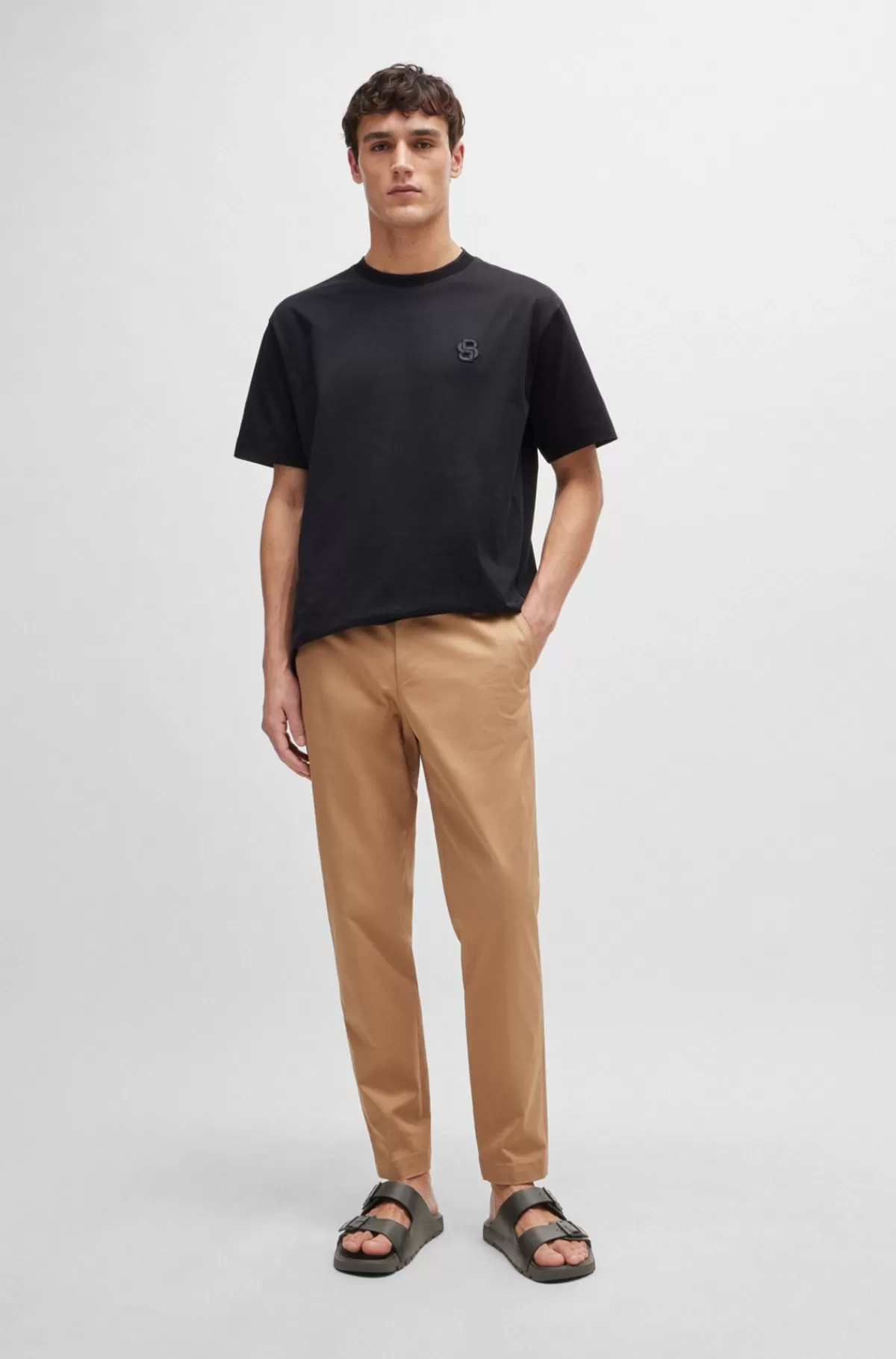 HUGO BOSS Sandaler Med To Stropper Med Struktureret Overdel Sort Shop