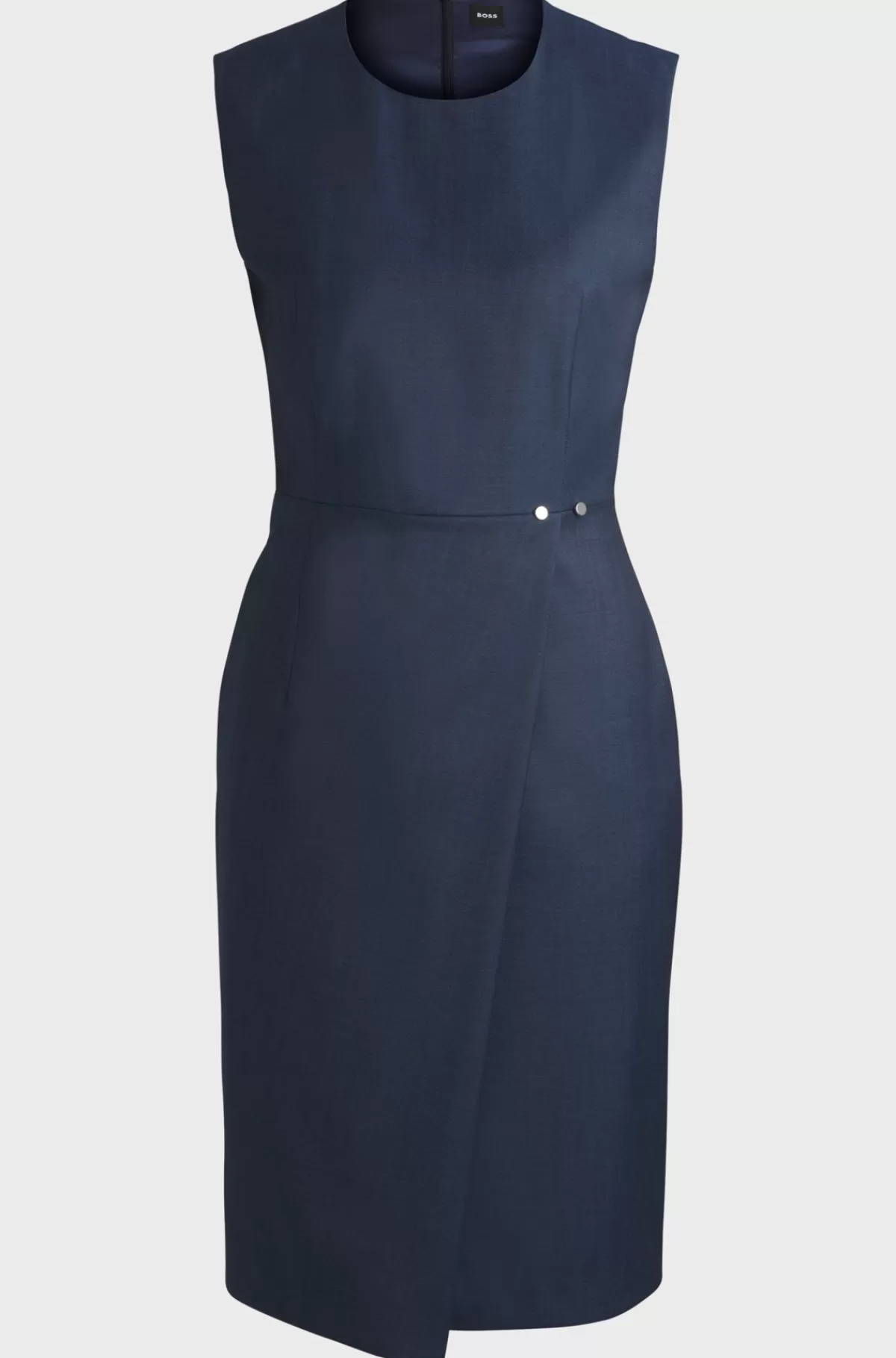 HUGO BOSS Shift-style Kjole I Ny Uld Med Slå Om-detalje I Skørtet Mørkeblå Sale