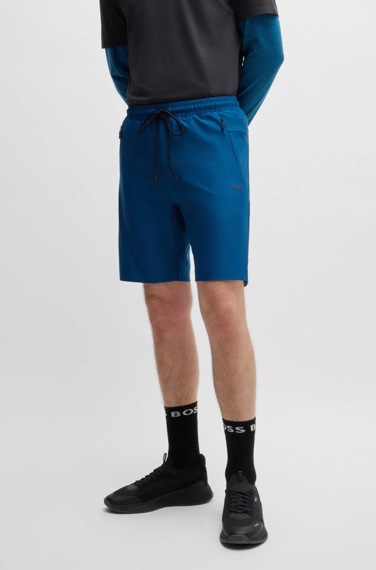 HUGO BOSS Short Med Aktivt Stræk Og Dekorative Reflekterende Detaljer Blå Shop