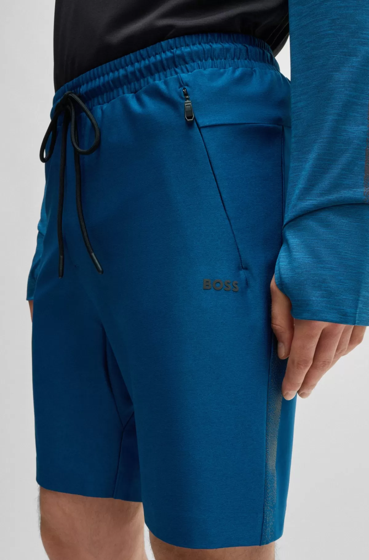 HUGO BOSS Short Med Aktivt Stræk Og Dekorative Reflekterende Detaljer Blå Shop