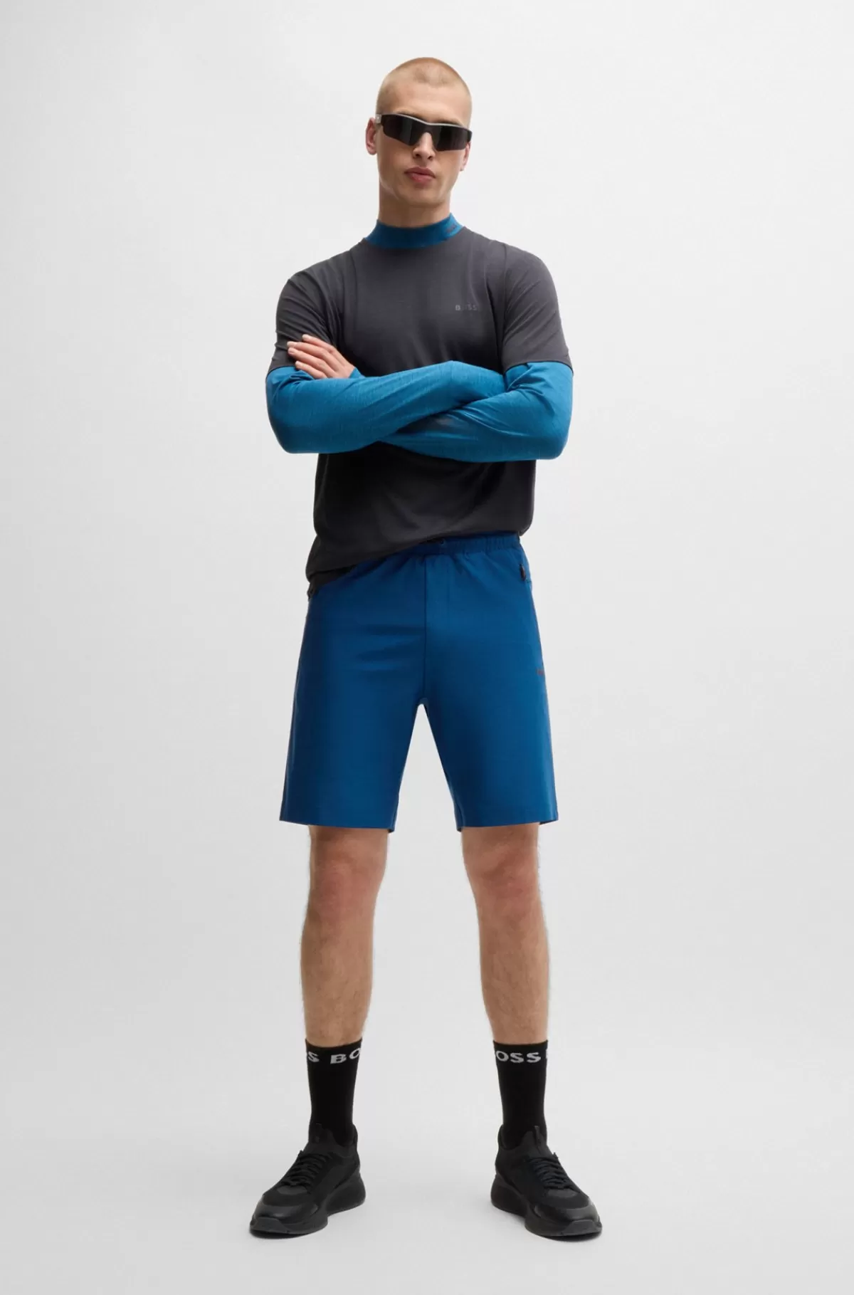 HUGO BOSS Short Med Aktivt Stræk Og Dekorative Reflekterende Detaljer Blå Shop