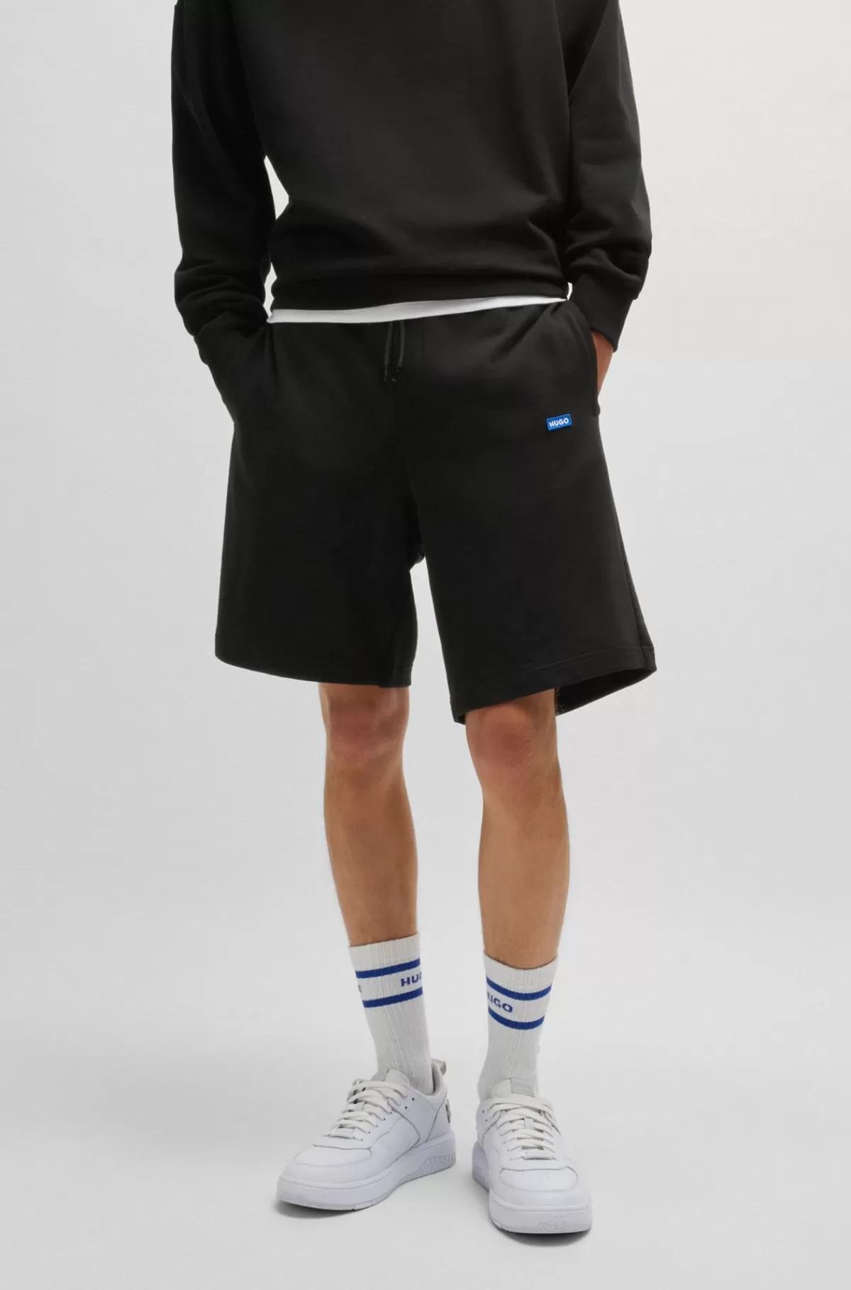 HUGO BOSS Shorts Af Bomuldsfrotté Med Blåt Logomærke Sort Sale