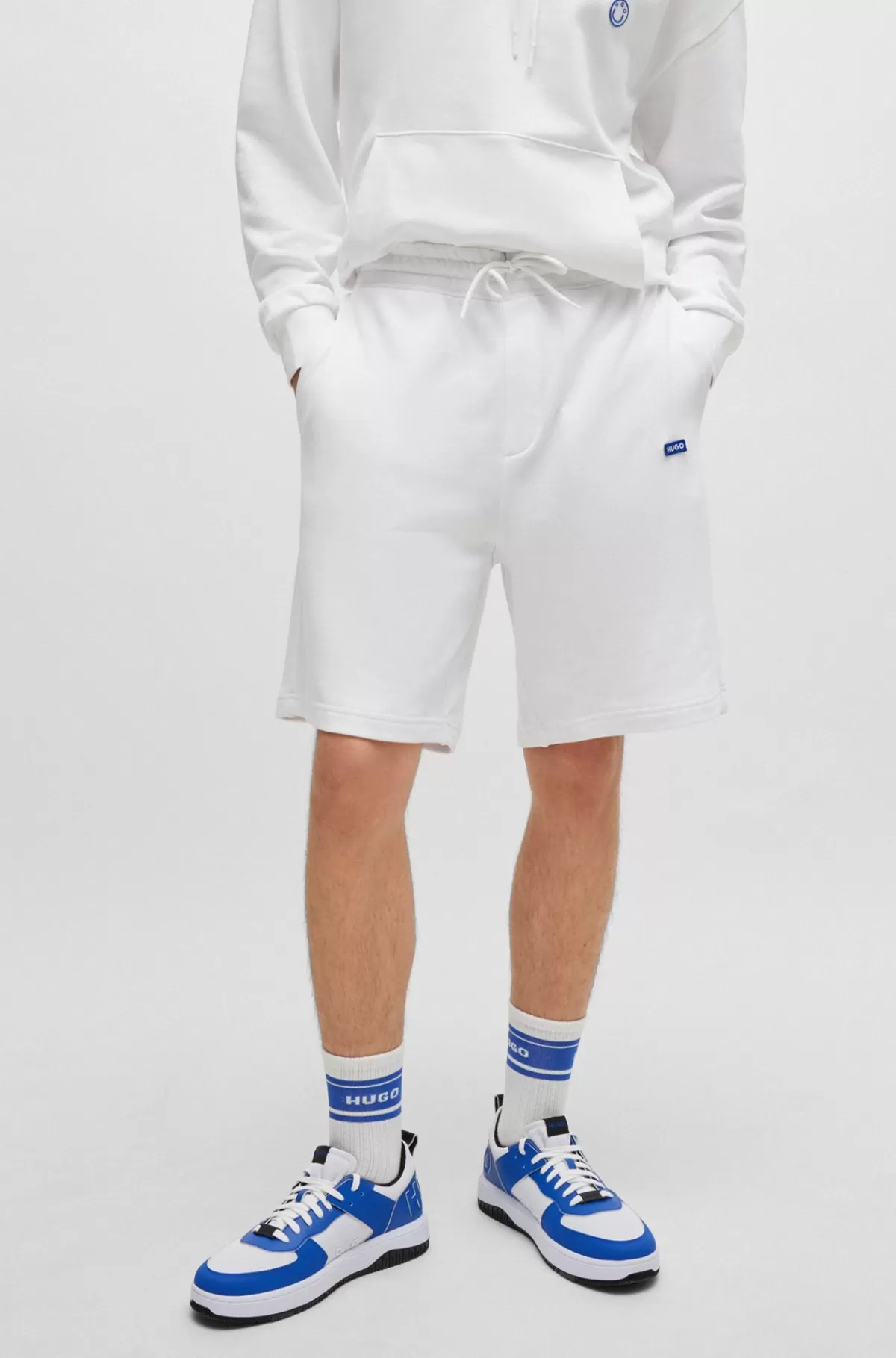 HUGO BOSS Shorts Af Bomuldsfrotté Med Blåt Logomærke Hvid Flash Sale