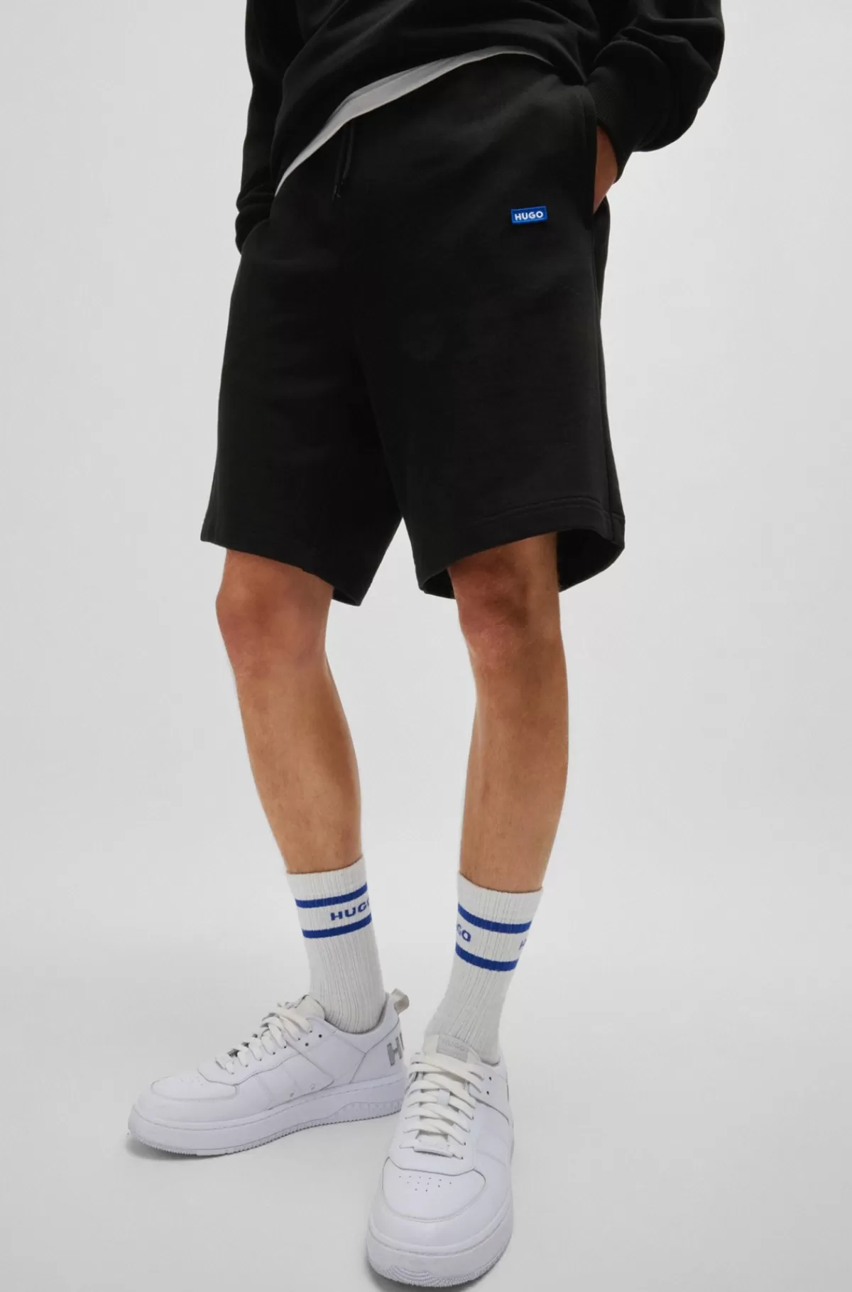 HUGO BOSS Shorts Af Bomuldsfrotté Med Blåt Logomærke Sort Sale