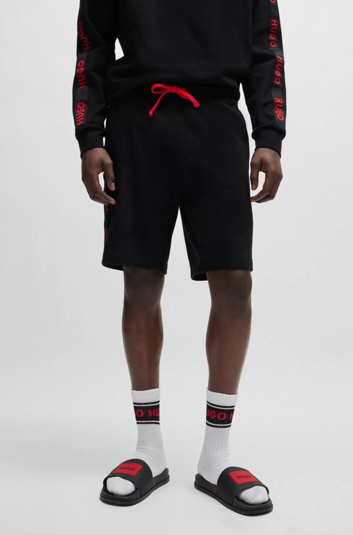 HUGO BOSS Shorts Af Bomuldsfrotté Med Broderede Logoer Og Snor I Linningen Sort Flash Sale
