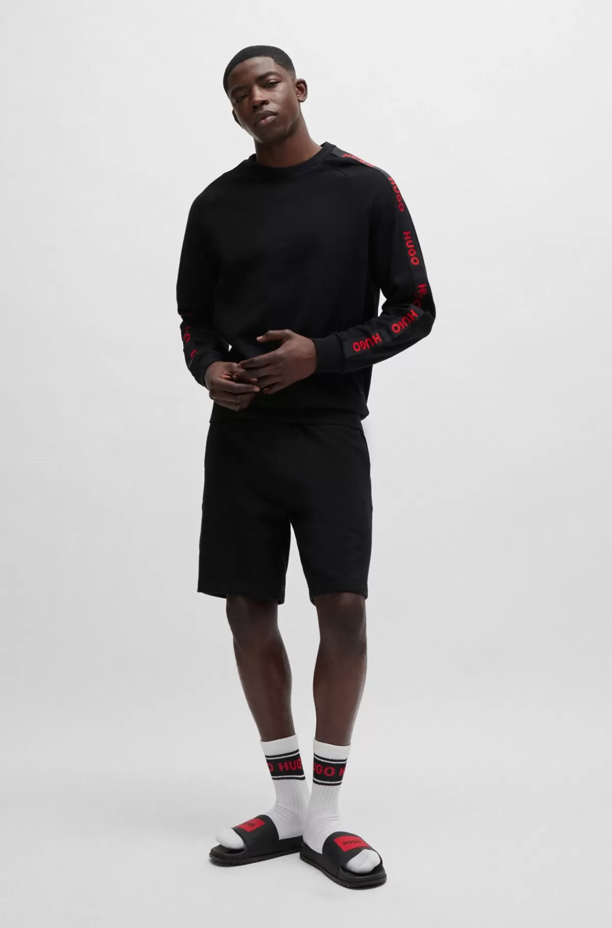 HUGO BOSS Shorts Af Bomuldsfrotté Med Broderede Logoer Og Snor I Linningen Sort Flash Sale
