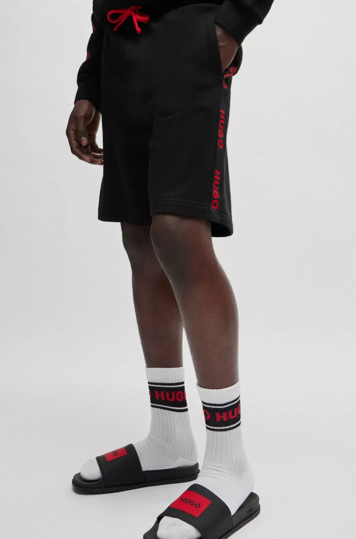 HUGO BOSS Shorts Af Bomuldsfrotté Med Broderede Logoer Og Snor I Linningen Sort Flash Sale