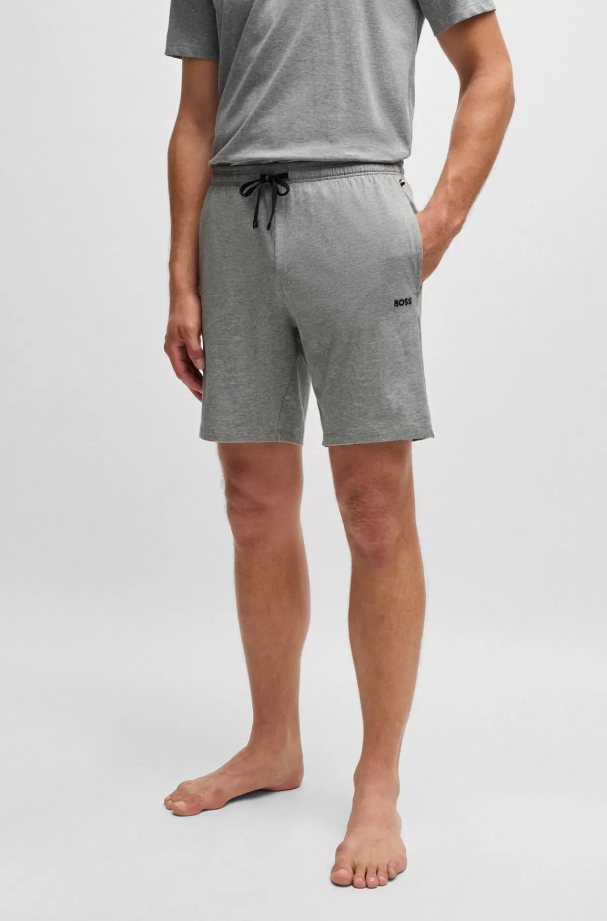 HUGO BOSS Shorts I Bomuld Med Stræk Med Broderet Logo Grå Clearance