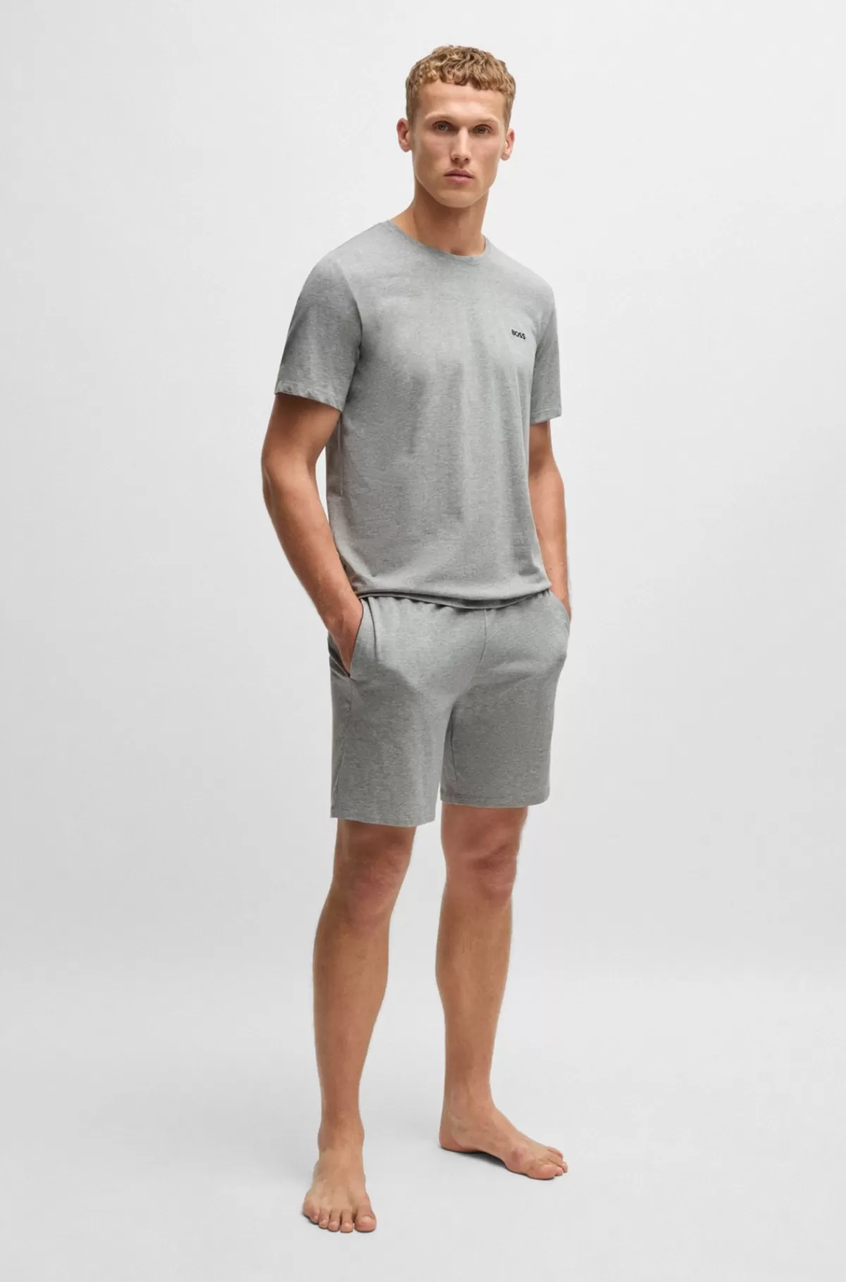 HUGO BOSS Shorts I Bomuld Med Stræk Med Broderet Logo Grå Clearance