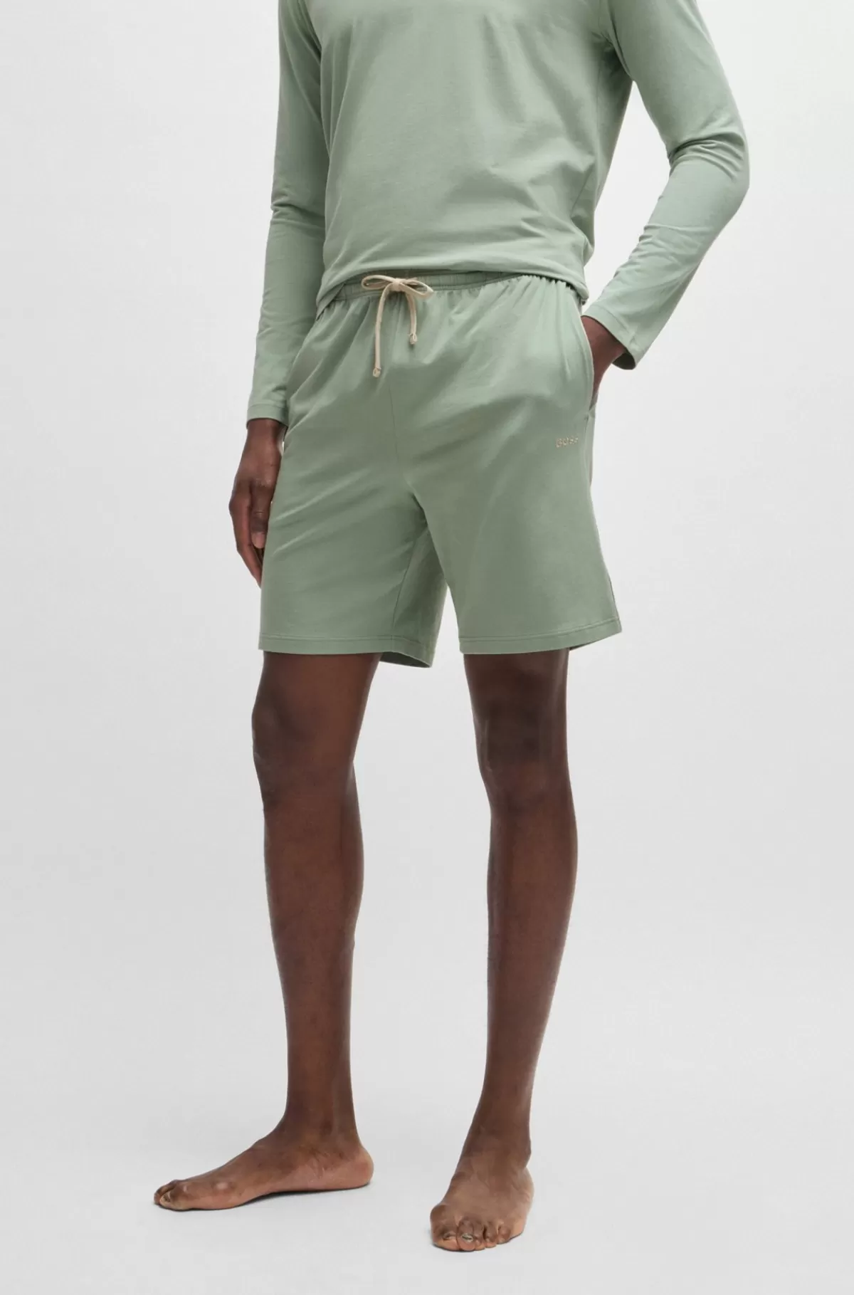 HUGO BOSS Shorts I Bomuld Med Stræk Og Broderet Logo Lysegrøn Online
