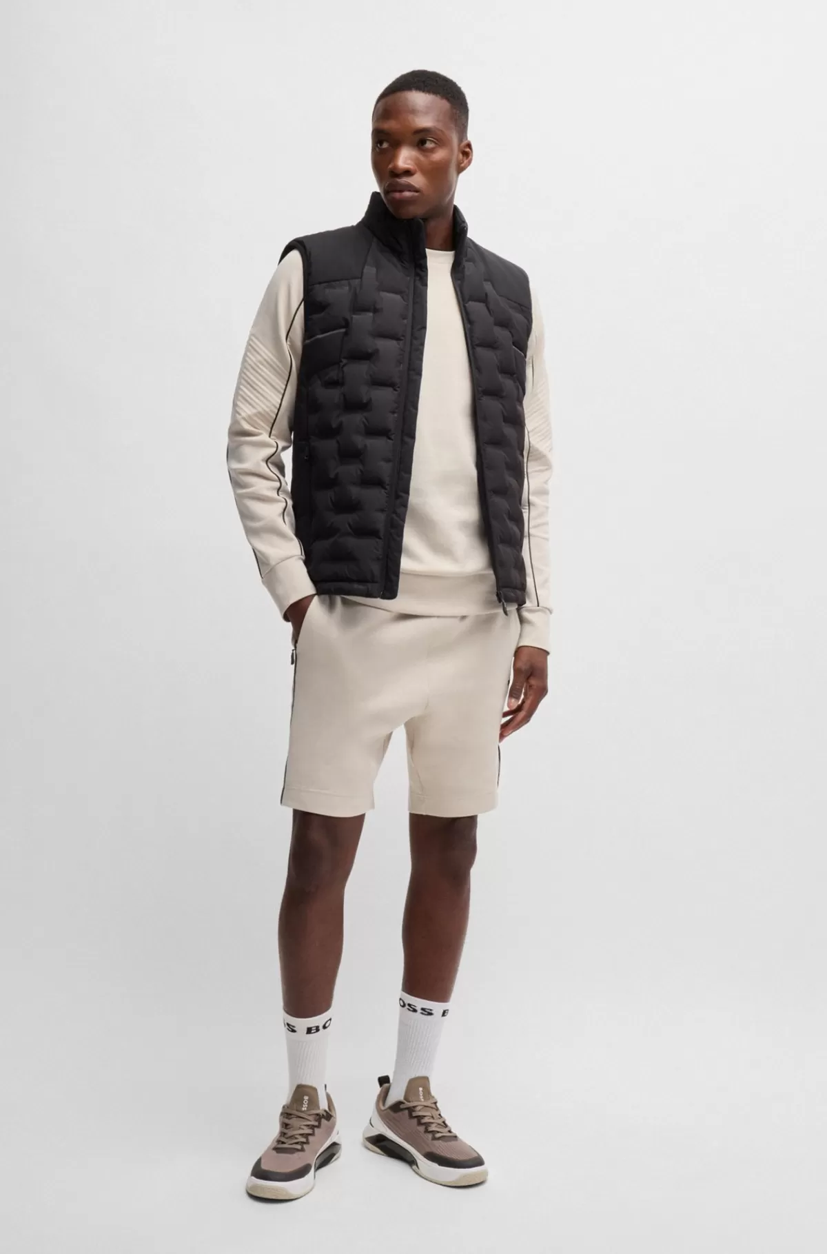 HUGO BOSS Shorts I Bomuld Med Stræk Og En Præget Grafik Naturlig Cheap