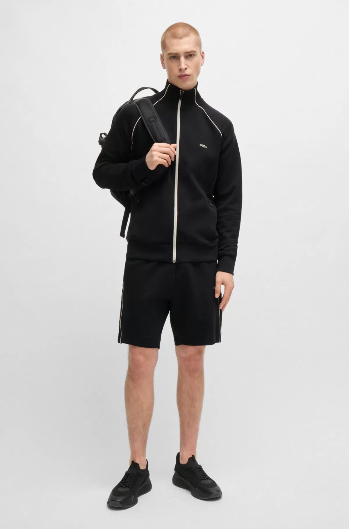 HUGO BOSS Shorts I Bomuld Med Stræk Og En Præget Grafik Sort Sale